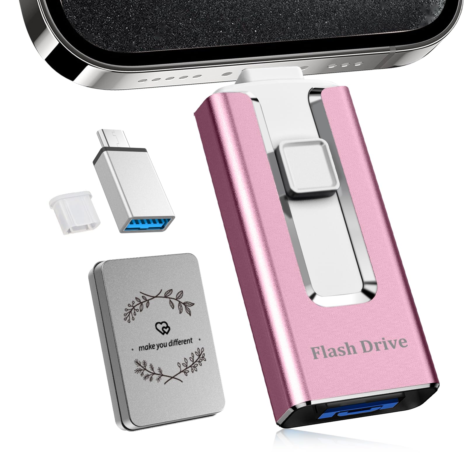 USBメモリ【もう、写真を削除しなくていい】iPhone対応 データ移行 4in1（iOS対応/Type-C/USB-A/Micro USB）usbメモリ タイプc対応 USB3.0 高速転送 大容量 フラッシュメモリ 写真・動画バックアップ 外付けストレ