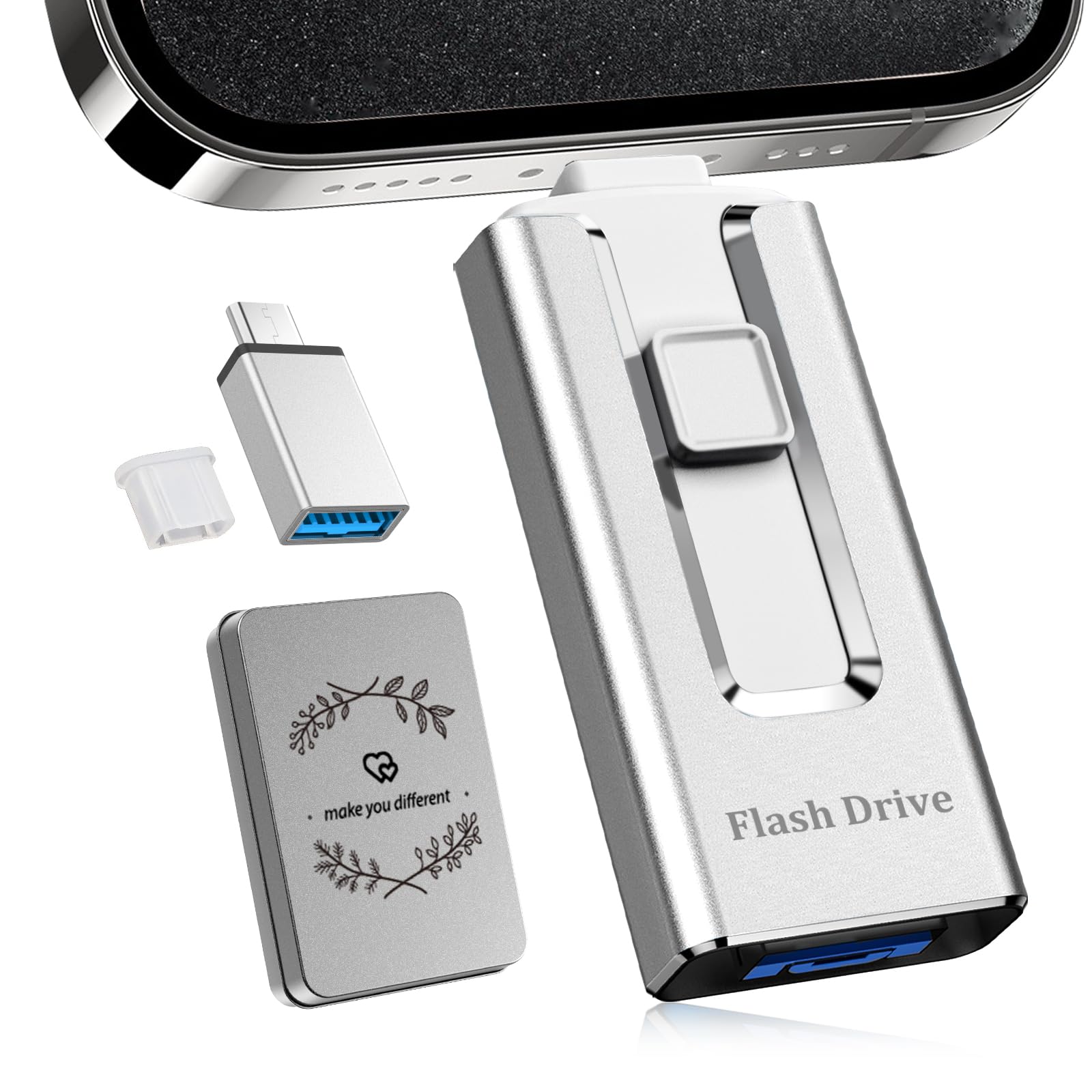 USBメモリ【もう、写真を削除しなくていい】iPhone対応 データ移行 4in1（iOS対応/Type-C/USB-A/Micro USB）usbメモリ タイプc対応 USB3.0 高速転送 大容量 フラッシュメモリ 写真・動画バックアップ 外付けストレ
