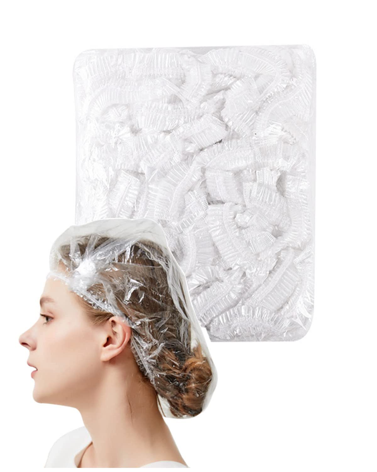 LIKENNY シャワーキャップ 使い捨て 100枚入り 防水 透明 ヘアキャップ ヘアカラー用 髪染め用 お風呂/..