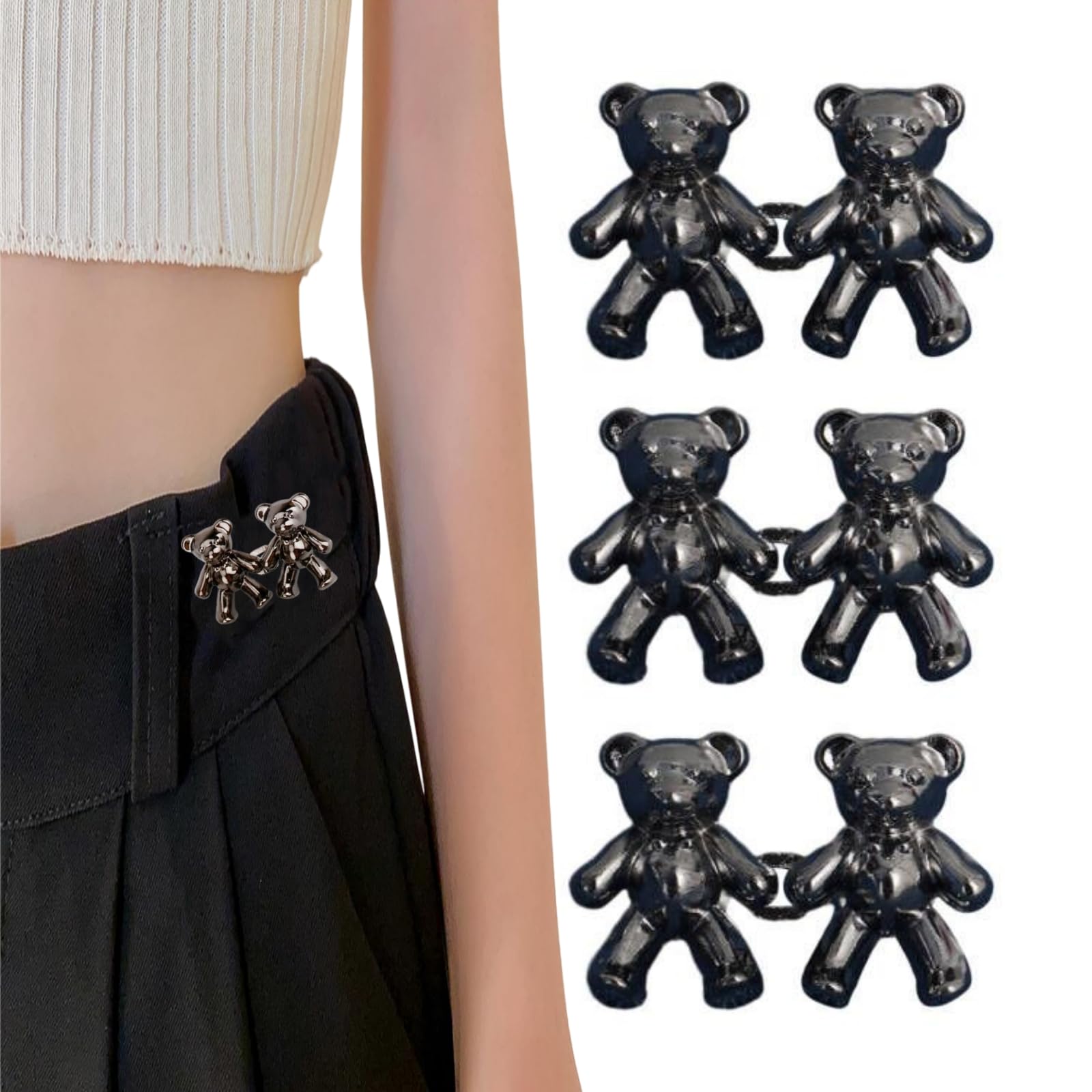 [YFFSFDC] ウエストバックル ジーンズ 調整ボタン40*26mm 3セット小熊クリップ ジーンズ 調整ボタン リベット付き 縫い目ない ウエストバックル 取り外し可能ガーメントボタン (黒)(3.0)