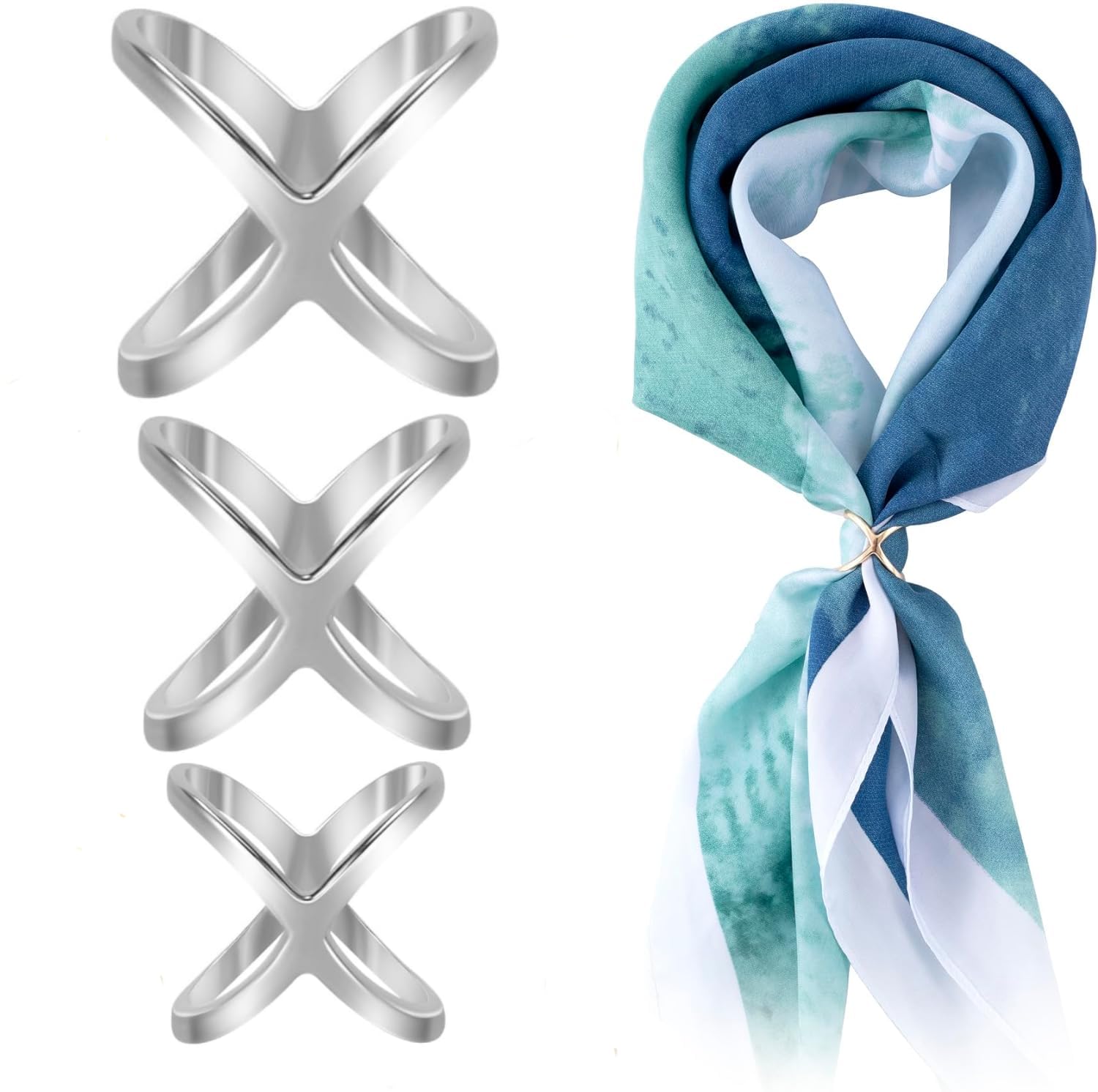 YFFSFDC スカーフ リング スカーフ留め 3サイズ3個入り上品 かわいい 大人のブローチ 通すだけで 簡単アレンジ(シルバー)