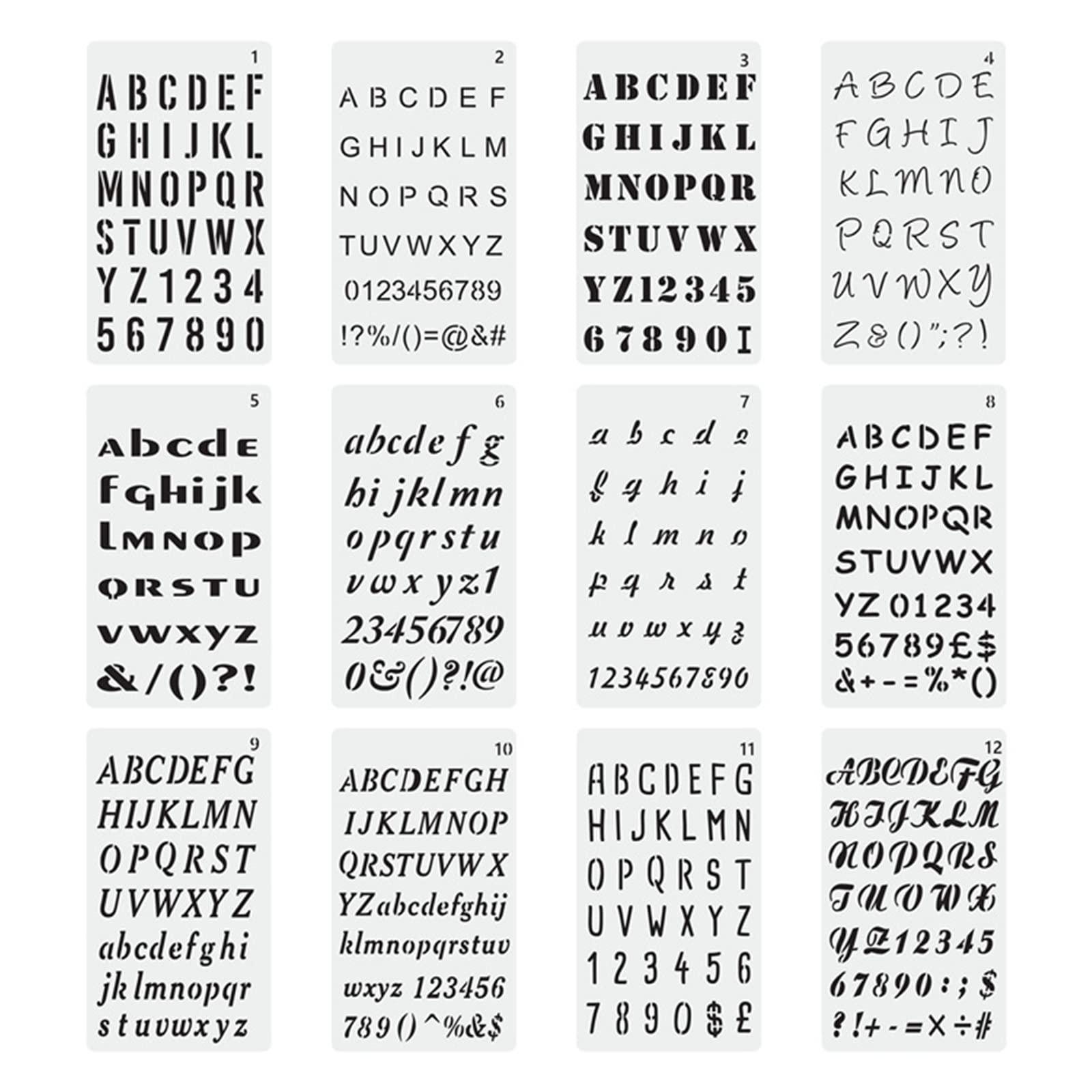 樂天商城 - YFFSFDC ステンシルシートアルファベット数字製図看板の作成メッセージ ジャーナルカード 描画テンプレート大文字小文字DIY絵画塗装道具繰り返し利用（12枚セット）