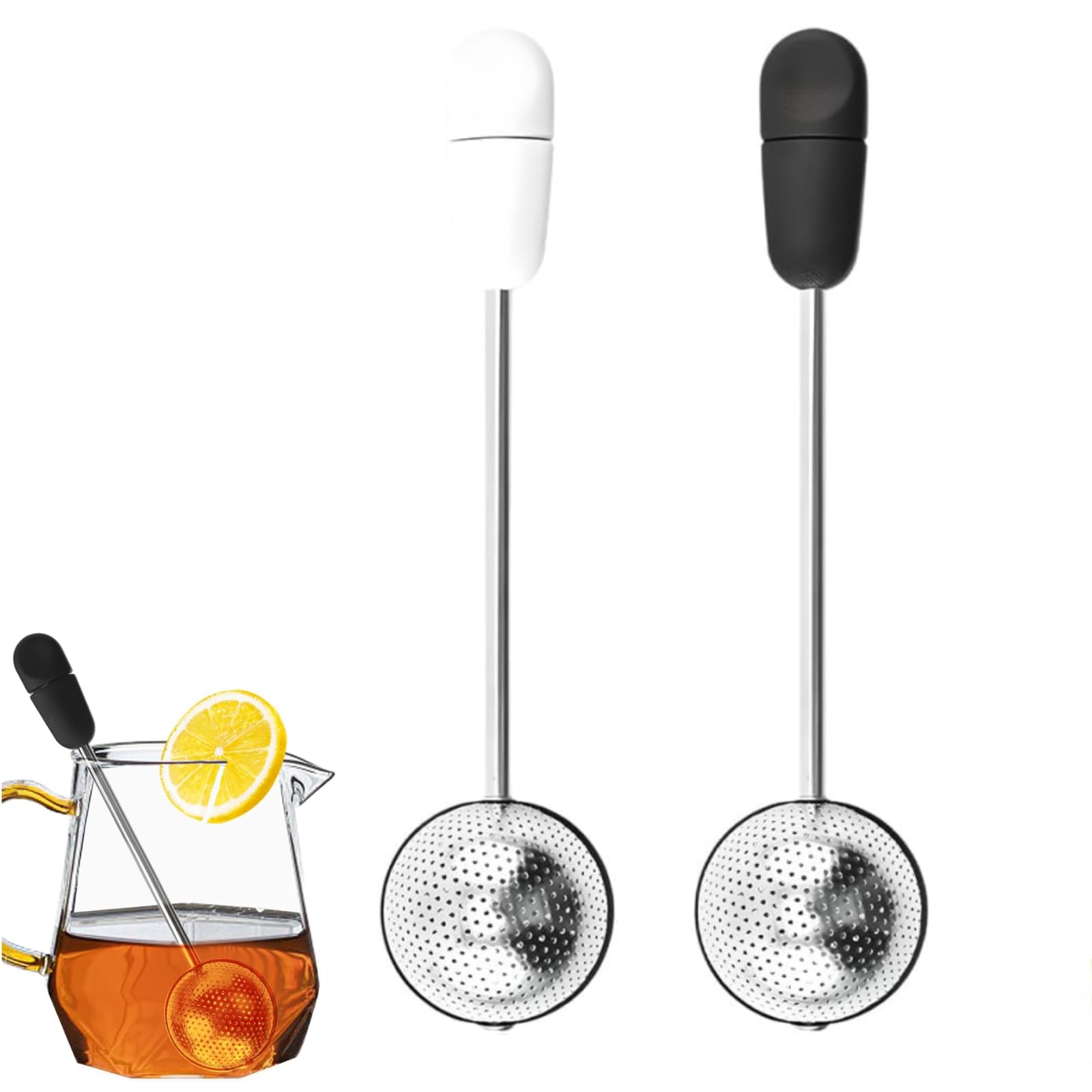 YFFSFDC 茶こし ボール茶漉し ステンレス ティーストレーナー 取っ手 蓋付き 茶葉濾過超微細メッシュ 耐熱性 小型 軽量便利 お手入れ簡単 家庭用品 紅茶用 茶道多用途 (ブラック+ホワイト)