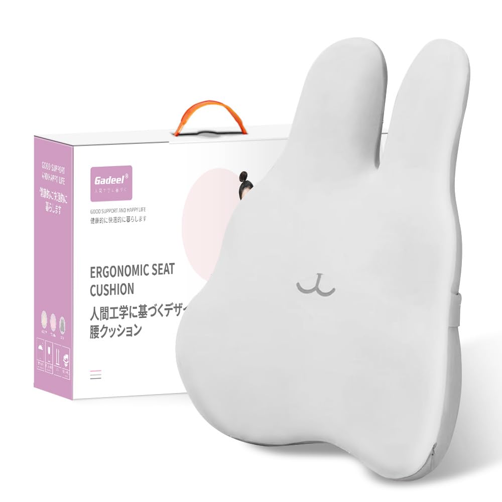 Gadeel 腰痛 クッション 低反発 ランバーサポート 背もたれクッション 人間工学 蒸れない通気性 かわいいリラックスクッション 取付バンド調節可能 カバー...