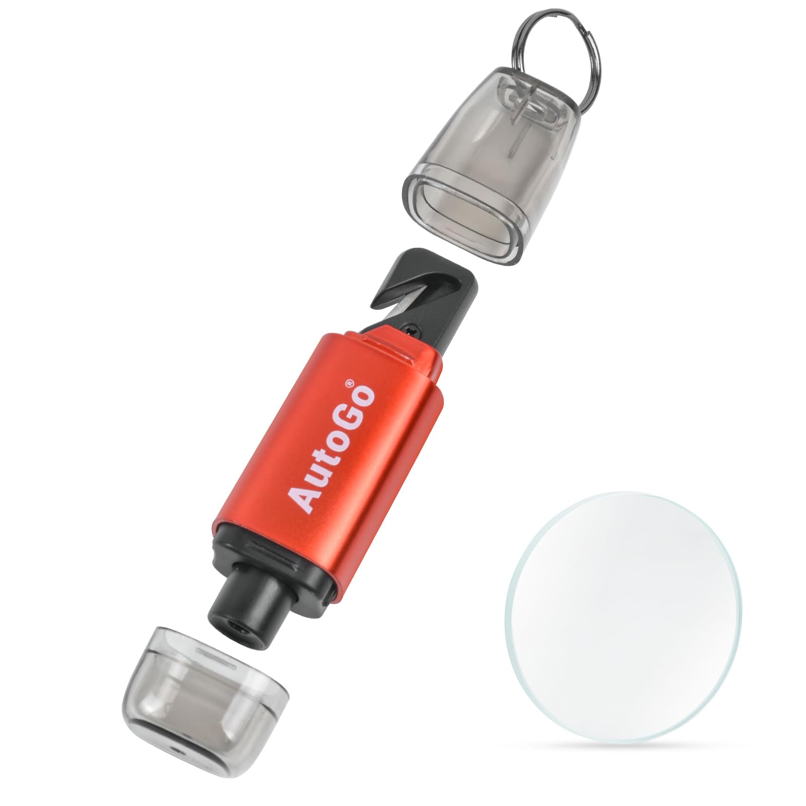 LINECY 緊急脱出ハンマー レスキューハンマー 車 ガラス 割る 一秒脱出 水中適用 防災グッズ 脱出用ハンマー 車 ポンチハンマー 1台2役 ガラスハンマー シートベルトカッター テストガラス付属 小型 軽量 女性と年配の方でも使える レッド