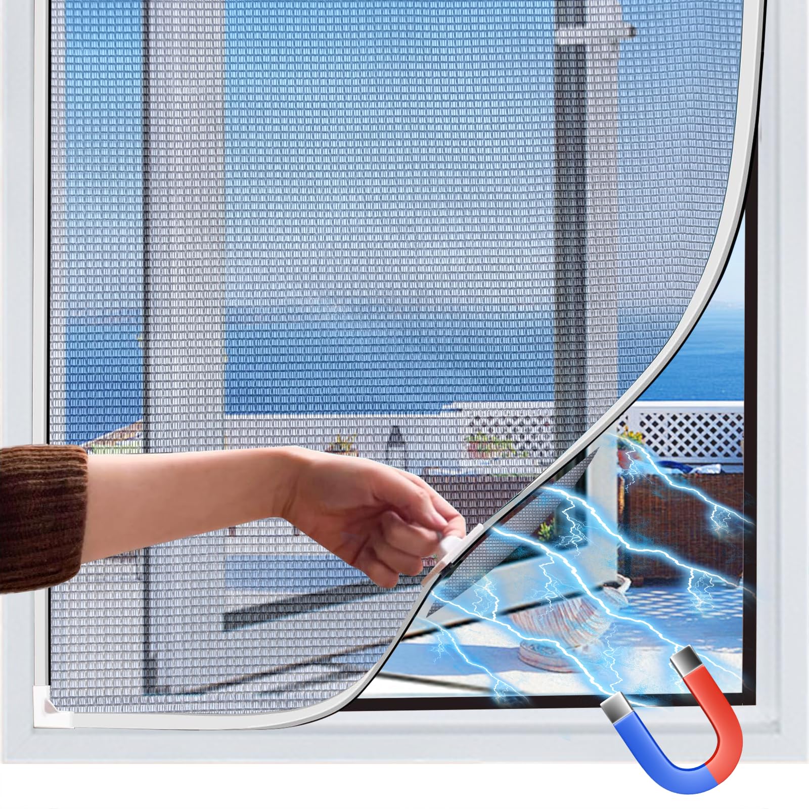 SereneSol 網戸キット マグネット 新型 ネット強化版 DIY 内窓 虫除け 小窓用 簡易網戸 花粉対策 ホコリ対策 取り付け 張り替え (白枠120cm×180cm)