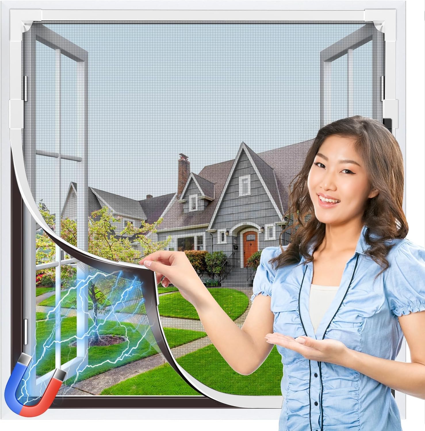 SereneSol 網戸キット マグネット 新型 ネット強化版 DIY 内窓 虫除け 小窓用 簡易網戸 花粉対策 ホコリ対策 取り付け 張り替え (白枠150cm×220cm)
