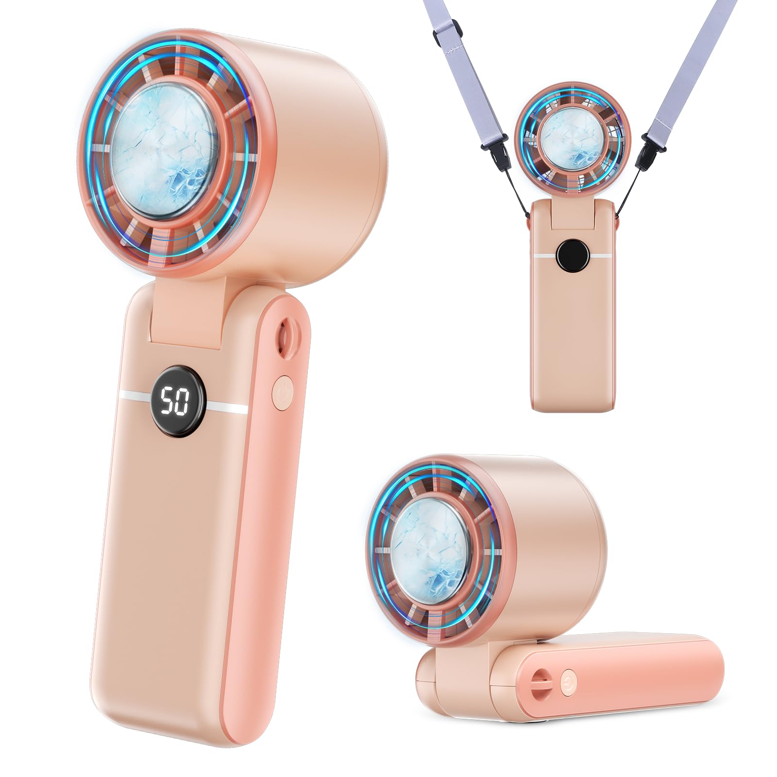 【2025新登場 -20℃瞬間冷却】 ハンディファン 冷却プレート搭載 5200mAh大容量 18.5h連続使用 携帯扇風機 強力送風 5段階風量調節 小型 クーラー機能 軽量 静音 7枚羽根 LEDディスプレイ 熱中症対策 ストラップ付き 万博 スポーツ