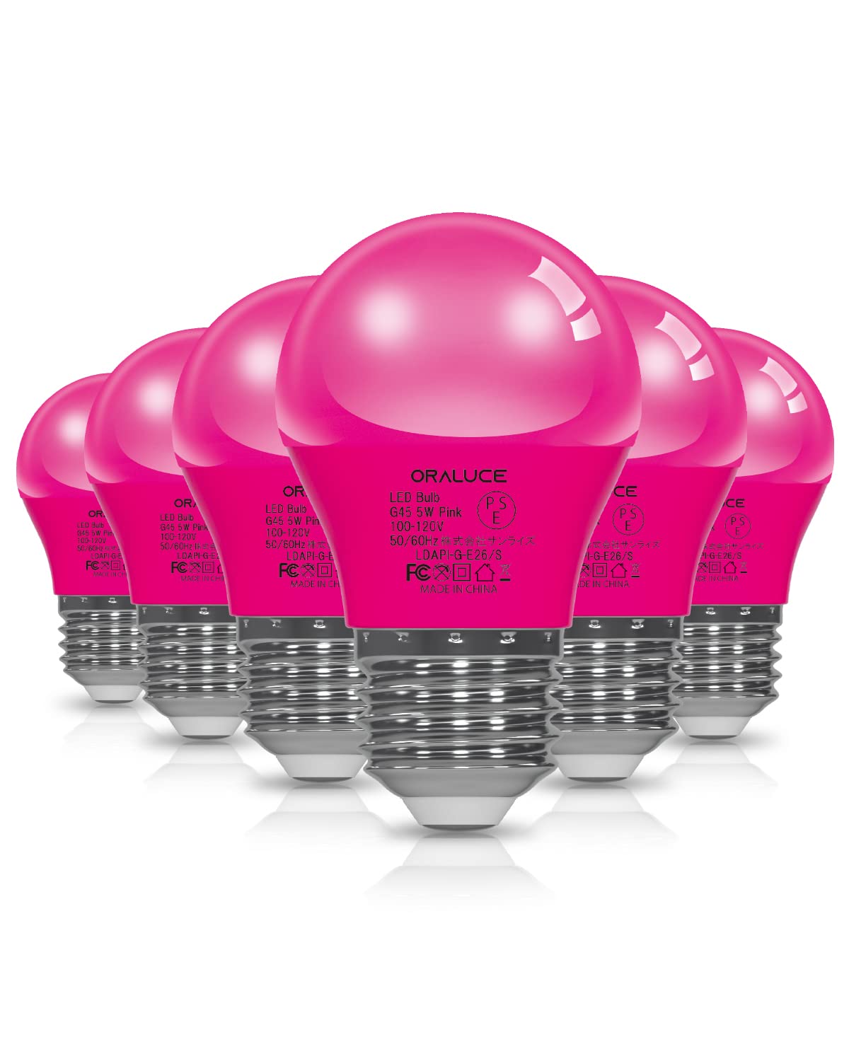 Small Light Bulbs - ORALUCE ピンク LED電球 カラー電球 E26口金 40W相当 5W 450lm 220度広配光 高演色 装飾電球 密閉器具対応 調光不可 小型電球 PSE認証 6個入