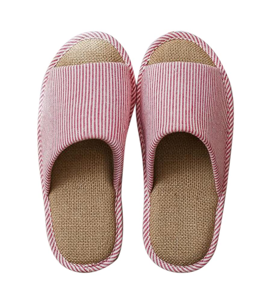 [Euyqs] ルームシューズ 綿麻 スリッパ 春夏用前開き室内履き軽音軽量滑り止め 来客用 (レッド, measur..
