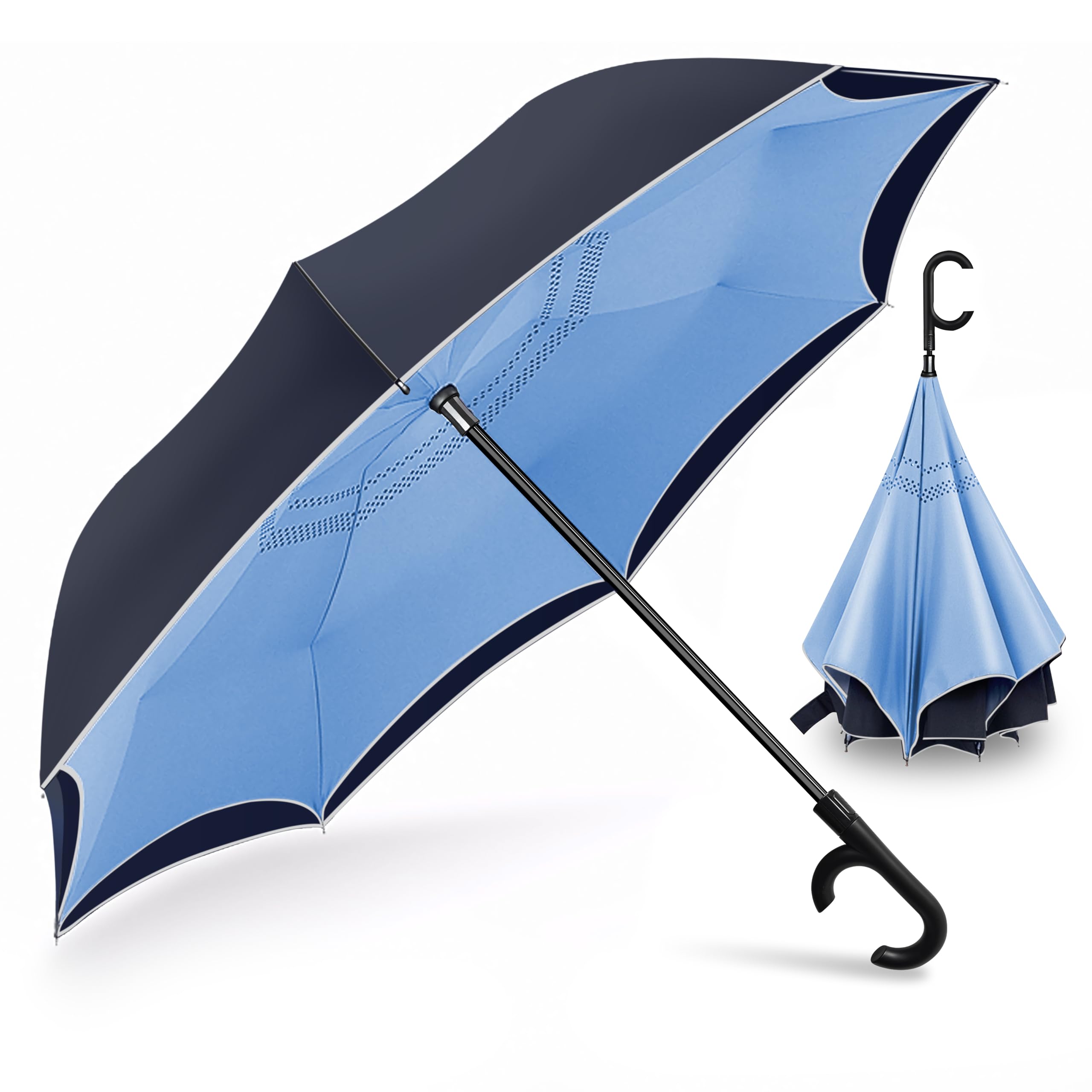Dlin 逆折り傘 逆さ傘 メンズ 逆転傘 風に強い傘 大きい 熱中症対策 手離れC型手元 自動閉じる 高強度カーボンファイバー 撥水加工 傘布内外2枚 強い傘 梅雨季節 台風対応 耐風傘 自立式 台風対応 梅雨季節