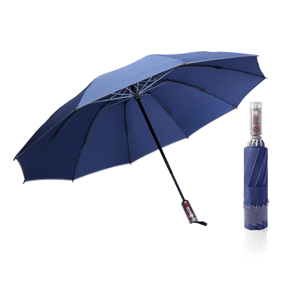 Dlin 逆折り式折り畳み傘 機械自動開閉 メンズ 逆さ傘 反射テープ付き10本骨 大きい 耐強風 超撥水 梅雨対策 晴雨兼用