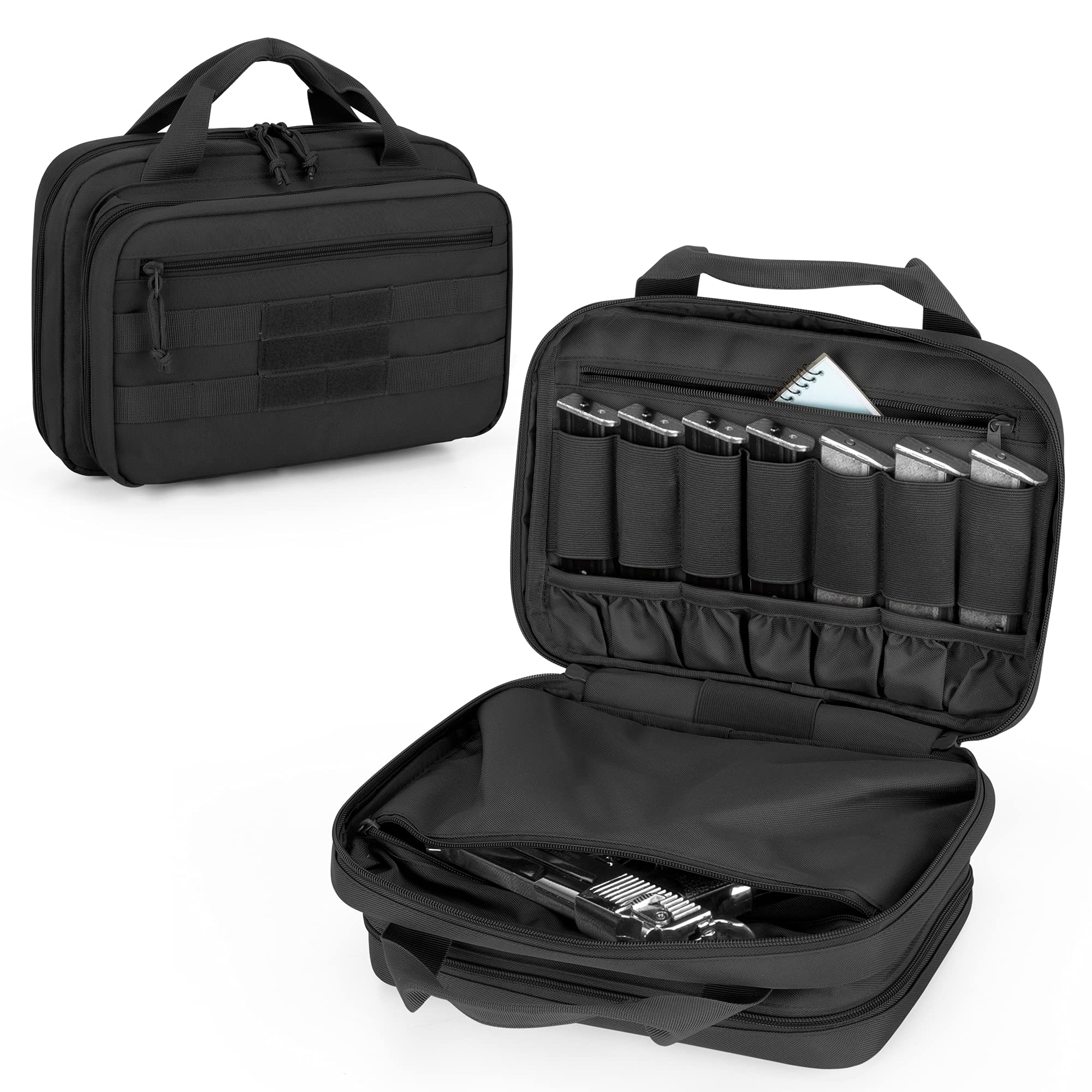 DSLEAF ハンドガンケース 2丁用 ピストルバッグ アクセサリー収納 ピストルケース ピストルレンジバッグ