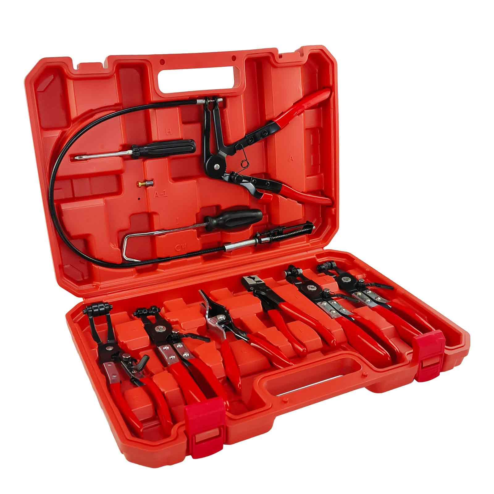 7Akiranoai 9本組 ホース取り外し 工具セット ホースクリッププライヤー ワイヤー式ロングリーチホースクランププライヤー 燃料・オイル・水ホース対応 自動車用ツール