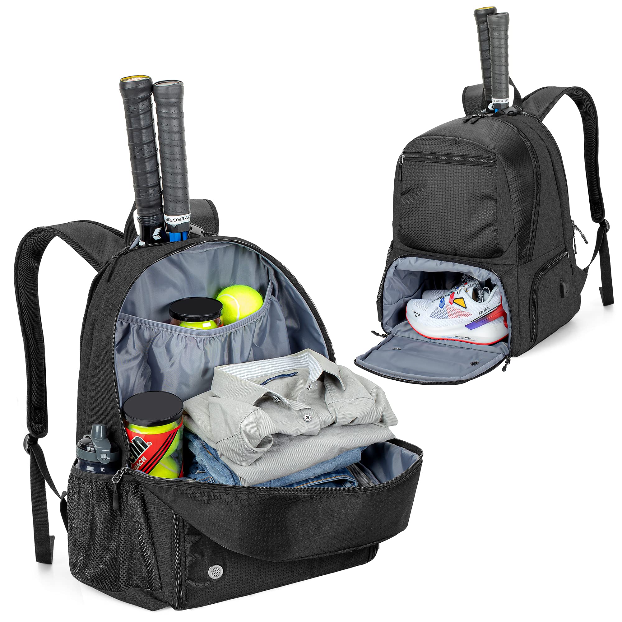 DSLEAF テニス バッグ リュック 2本用 テニス バックパック 靴収納付き ラケットバッグ リュック テニ..