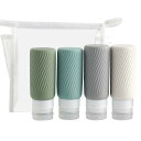 MoKo トラベルボトル 4本セット 89ml*2 & 100ml*2 トラベルグッズ 詰め替えボトル 漏れない 小分け瓶 化粧ボトル シャンプーボトル 詰め替え用 出張用 旅行用 携帯便利 収納ポーチ付き Green+Blue+Gray+White