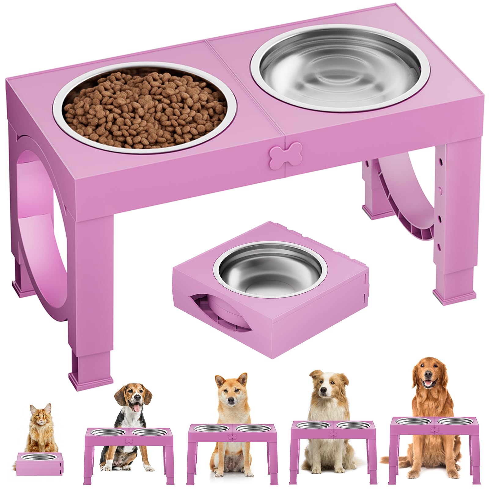 Aystkniet 犬 食器台 中型犬・大型犬向け ペット 餌台 ステンレスボウル 食器 エサ台 4段階 高さ調節可..