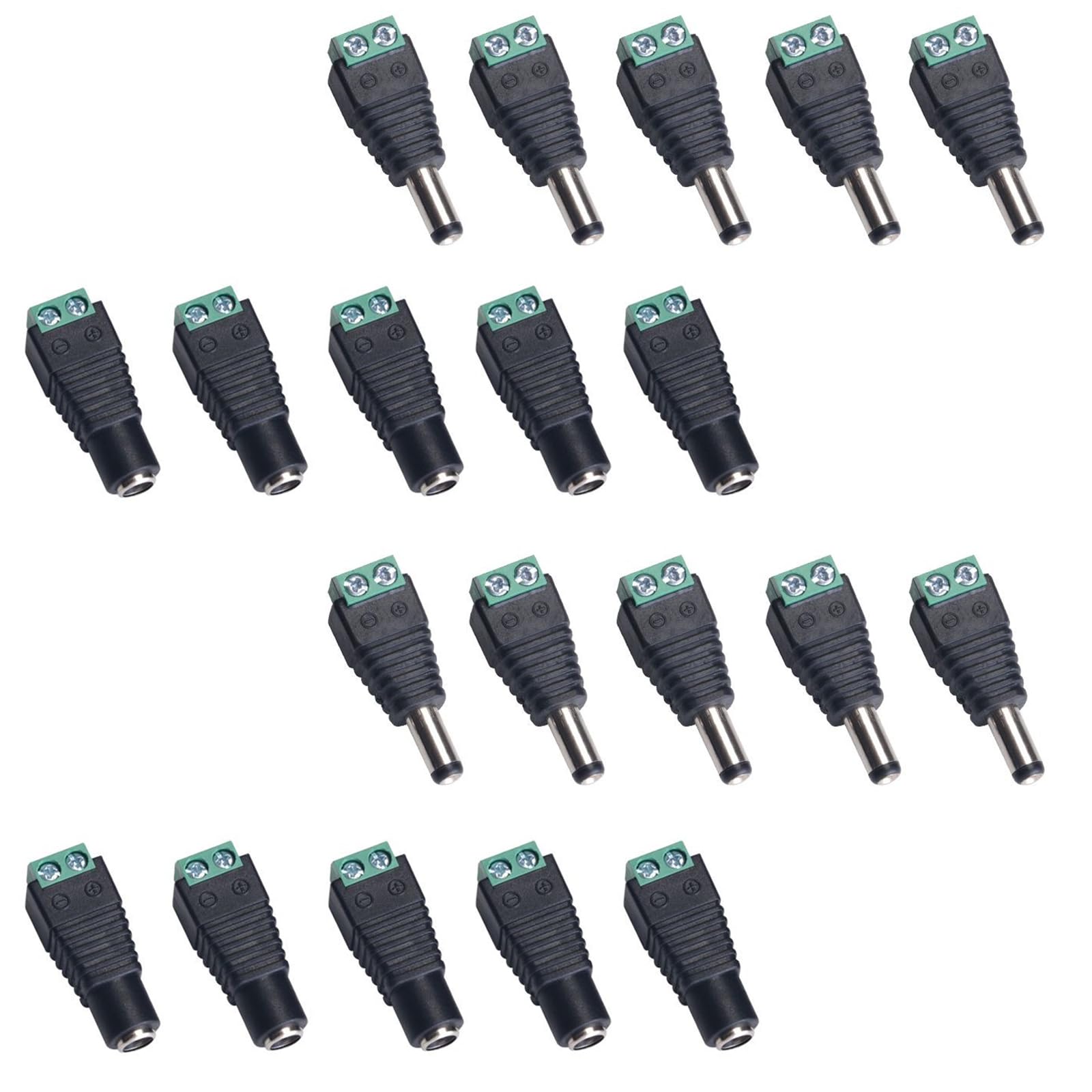 サムコス 5.5mm x 2.1mm DC 12V電源アダプタクイックコネクタ ネジ端子アダプタ CCTVカメラとLEDテープライト用DCジャック変換プラグ 20個セット （10メス 10オス）