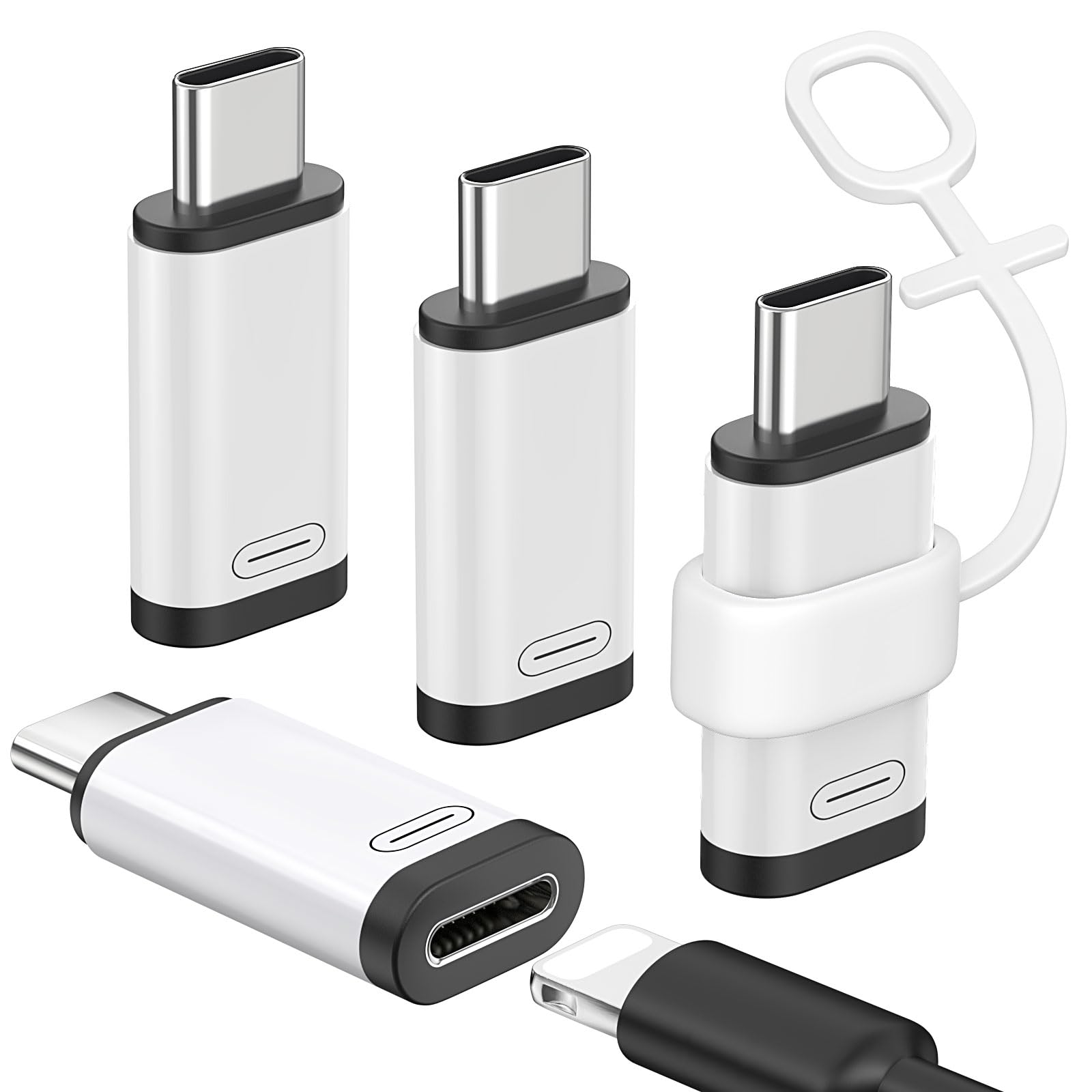 MoKo 36WPD充電対応 ライトニングからType C変換用アダプタ 4枚セット紛失防止シリコンストラップ付き 480Mbpsデータ転送 ライトニング to Type C 変換アダプター 小型 iOS TypeC変換アダプター iPhone16/16e