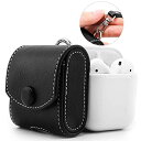 MoKo AirPods ケース AirPods第1世代/第2世代用 PUレザー製 全面保護 ストラップ付き 耐衝撃 落下防止 エポッズケース 軽量 Black