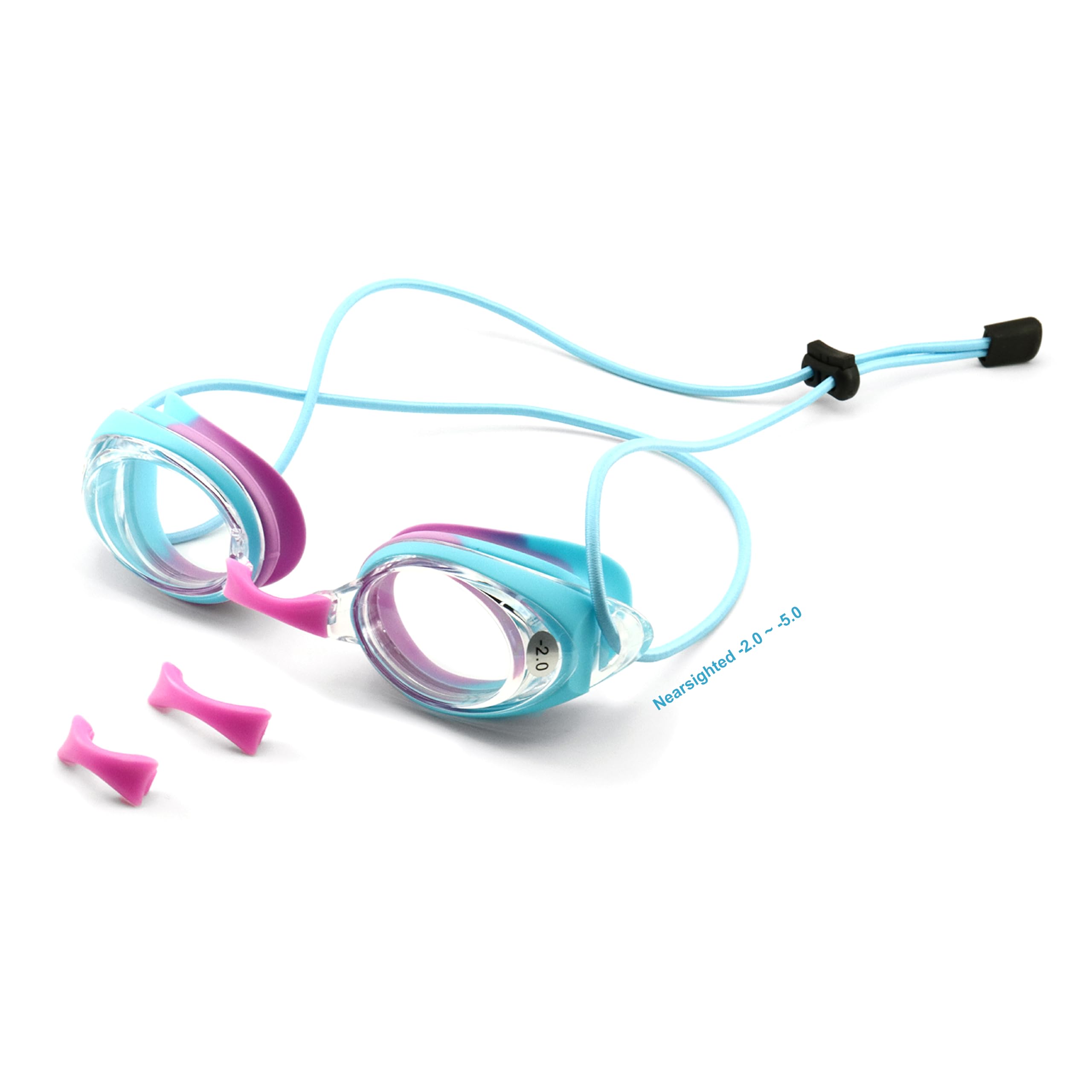 [ESAVIA] スイミングゴーグル 度付き水泳ゴーグル 子供/大人用 近視用 水中メガネ 度付きレンズ 水中眼鏡 曇り止め UVカット くもり止め 抗菌クッション ケース付き 女の子 男の子 キッズ 水漏れ防止 男女兼用 (カラード, -4.0)