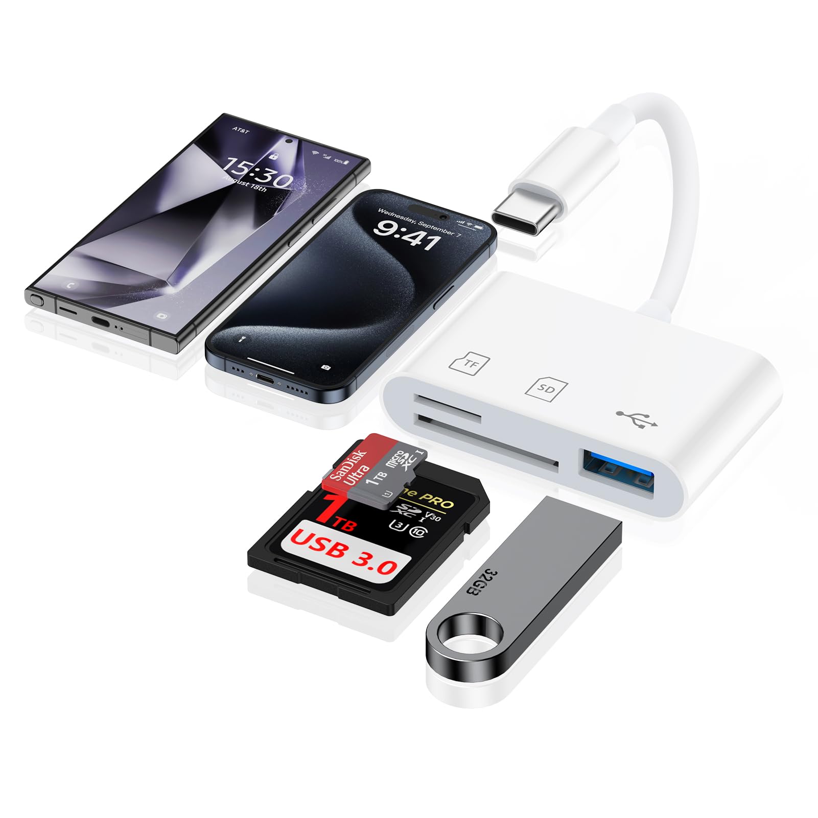 Rakuten - Viviber SDカードリーダー type-c メモリカードリーダー 3in1 USB/SD/TF変換アダプタ OTG機能 設定不要 写真/ビデオ 高速伝送 双方向転送 カメラリーダー iPhone16/iPhone15/タイプC スマホ/MacBook