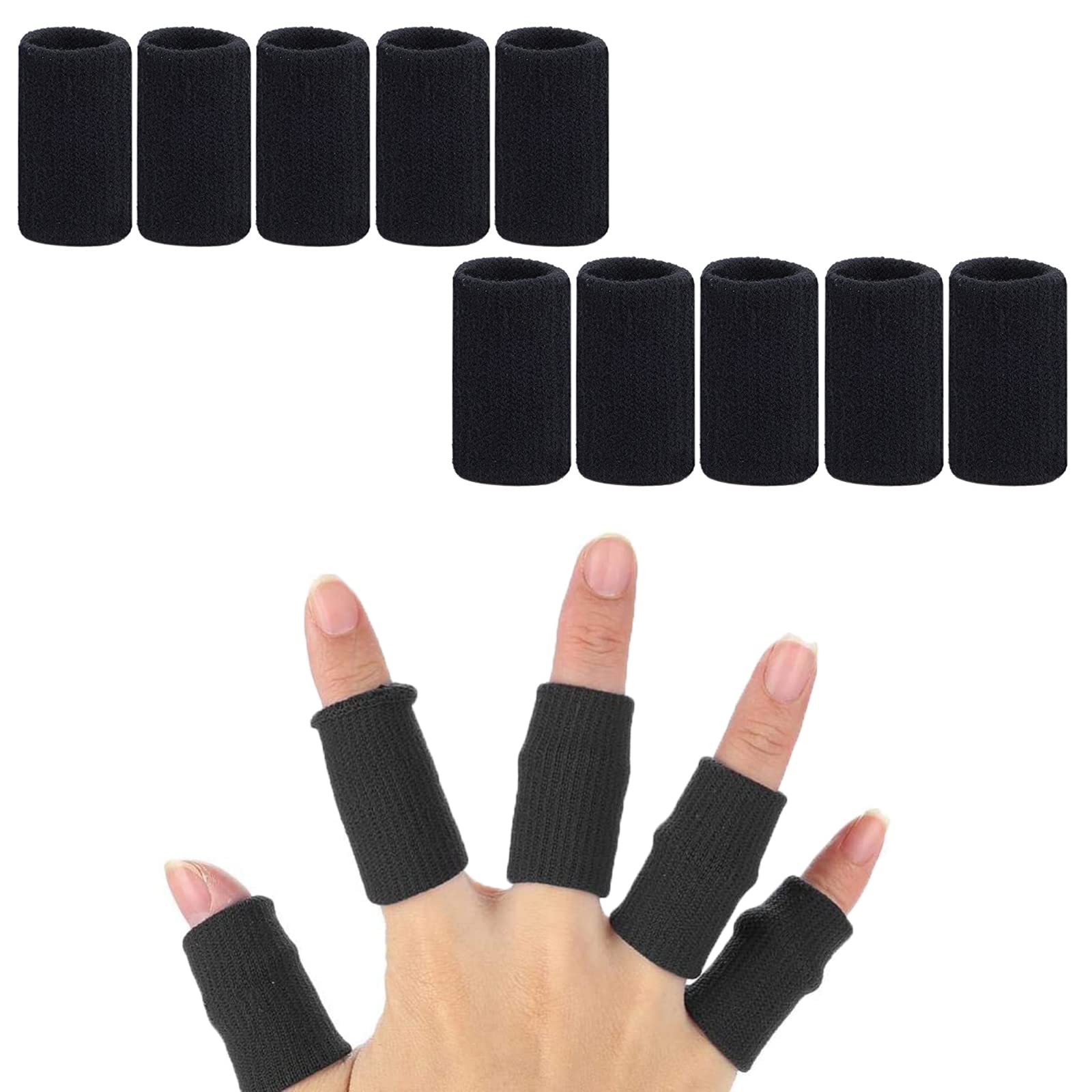 樂天商城 - サムコス 指 サポーター 手指保護フィンガー 10本 セット 左右兼用 指関節 ガード 突き指 指関節 固定用 バスケ テニス スポーツ 登山 作業 男女兼用 (ブラック)
