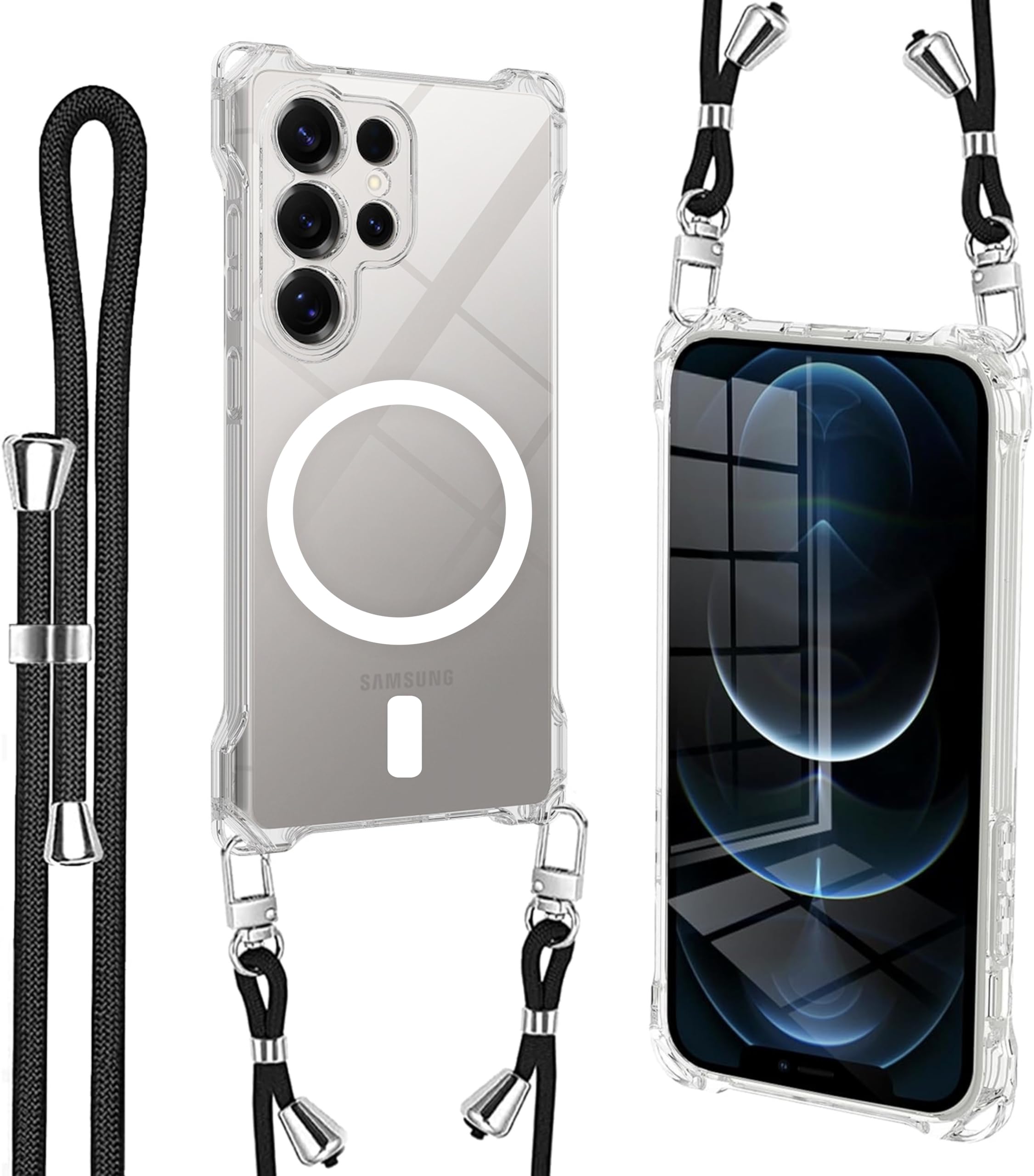 樂天商城 - Galaxy S26 用 ケース クリア Magsafe対応 マグネット搭載 ショルダー ストラップ付 携帯カバー 耐衝撃 全面保護 ギャラクシーS26 用 ソフトTPU 純透明 スマホケース 紐付き 肩がけ 首掛け 縄掛けケース 落下防止 紛失防止【き調