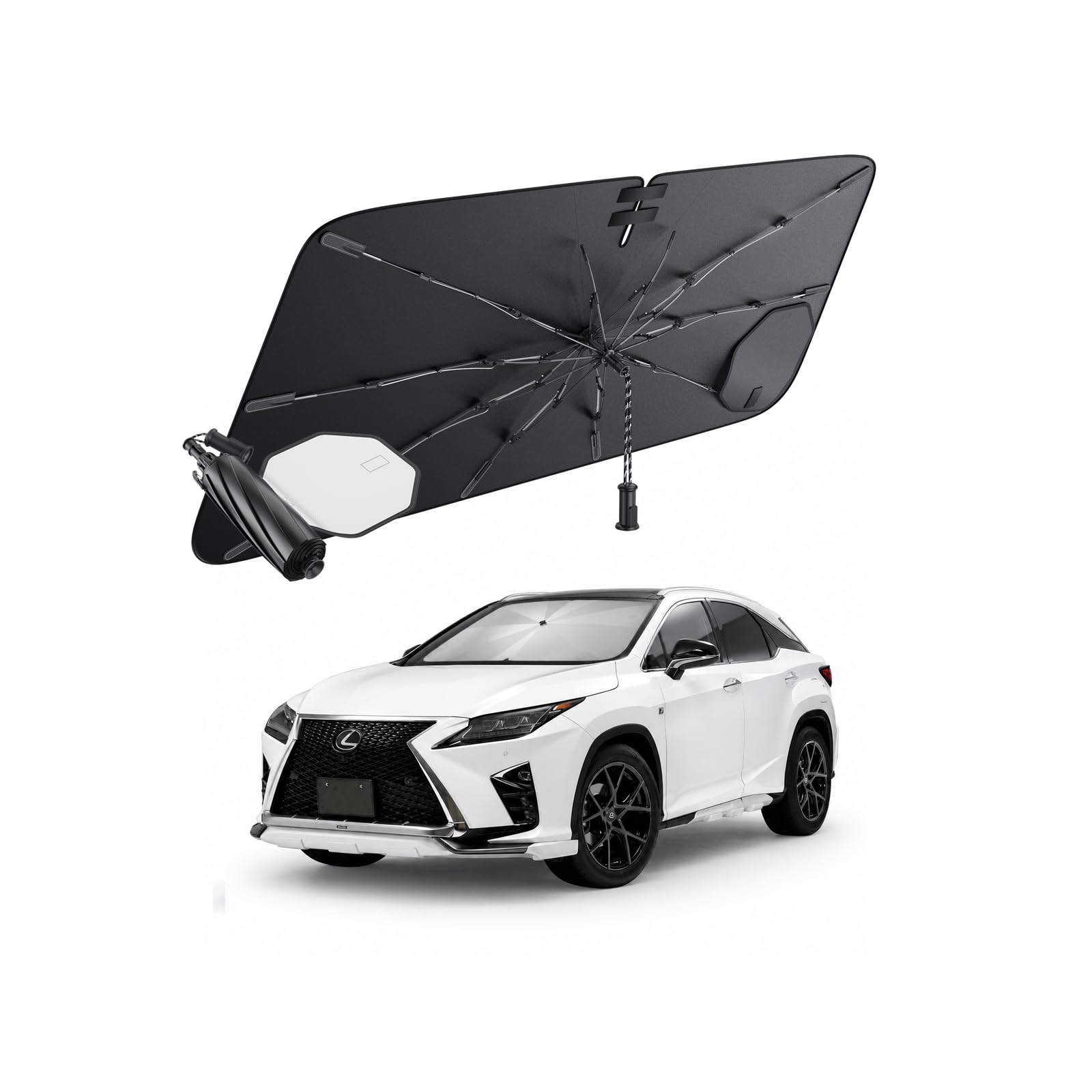 Rakuten - [2026 革新設計] レクサス RX 4代目 専用 傘型サンシェード フロント 20系 収納式ハンドル インテリア保護 日よけ UVカット遮光 断熱 車中泊 プライバシー保護 ワンタッチ収納 専用設計 レクサス アクセサリー