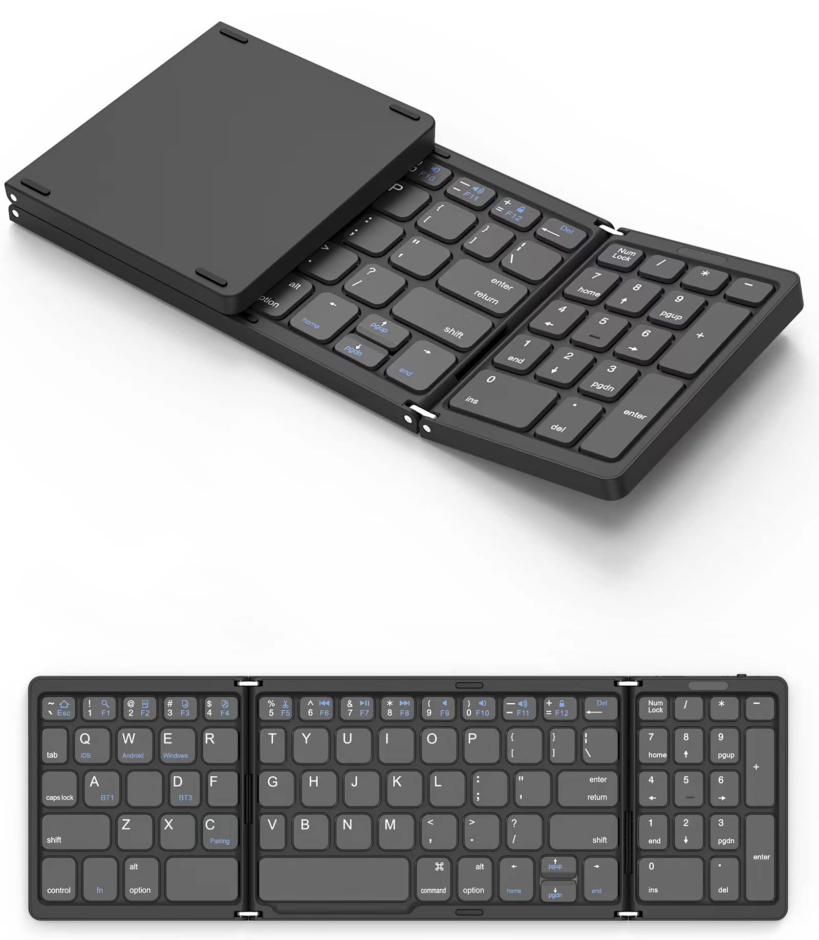 楽天VanVenusワイヤレスキーボード 折りたたみ式 iPad Bluetooth テンキー搭載 薄型 3台デバイス対応 コンパクト無線 静音 小型 スマホ タブレット パソコン用ミニキーボード iOS/Windows/Mac/Android 対応 持ち運びやすい 日本語説