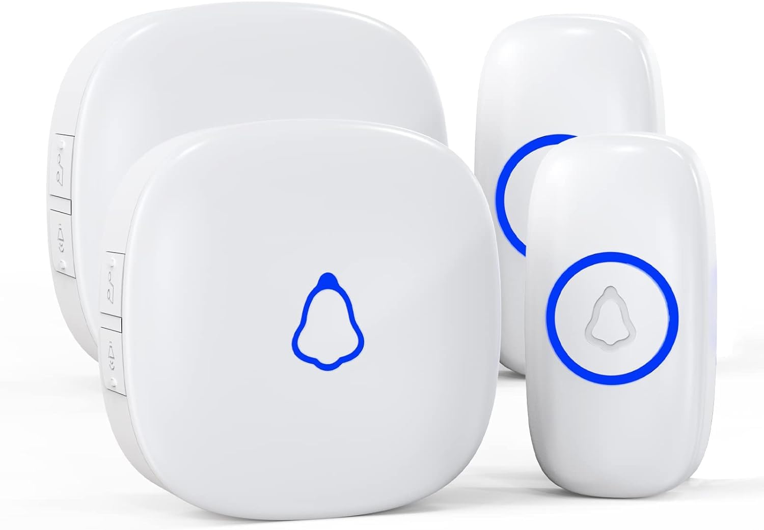 SECRUI ワイヤレスチャイム 玄関チャイム 送信機 電池式 防水防塵 工事不要 室内 受信機コンセント 音と光で呼び出し 7色提示led 58曲 5段階音量調節 300M無線範囲 送信機2個 受信機2個 (ホワイト)