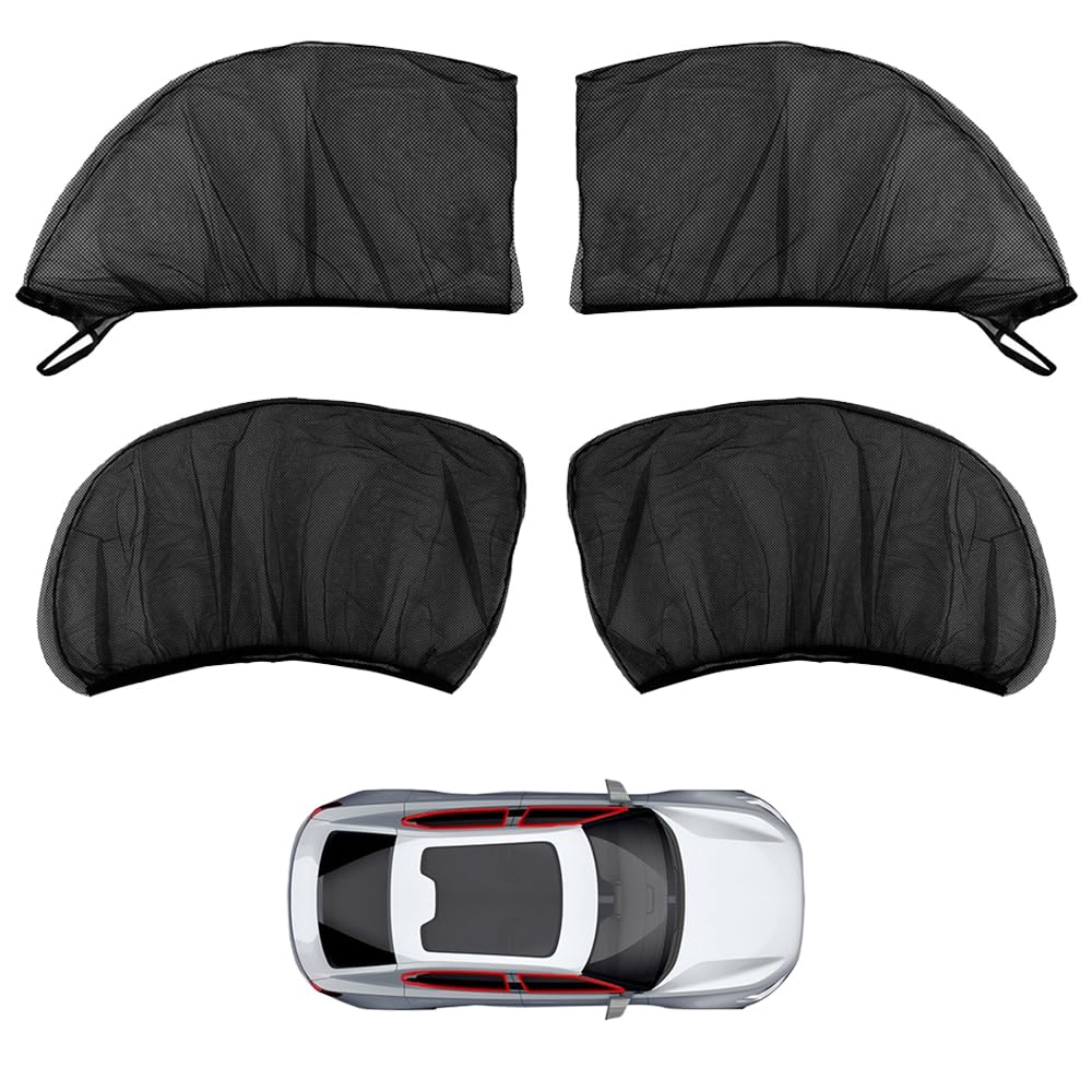 ESJNNK 車カーテン 車用網戸 4枚セット 前サイドウィンドウ 後サイドウィンドウ 虫除け サンシェード 虫よけネット 日除け サイド 通風 換気 車窓用 取付簡単 車