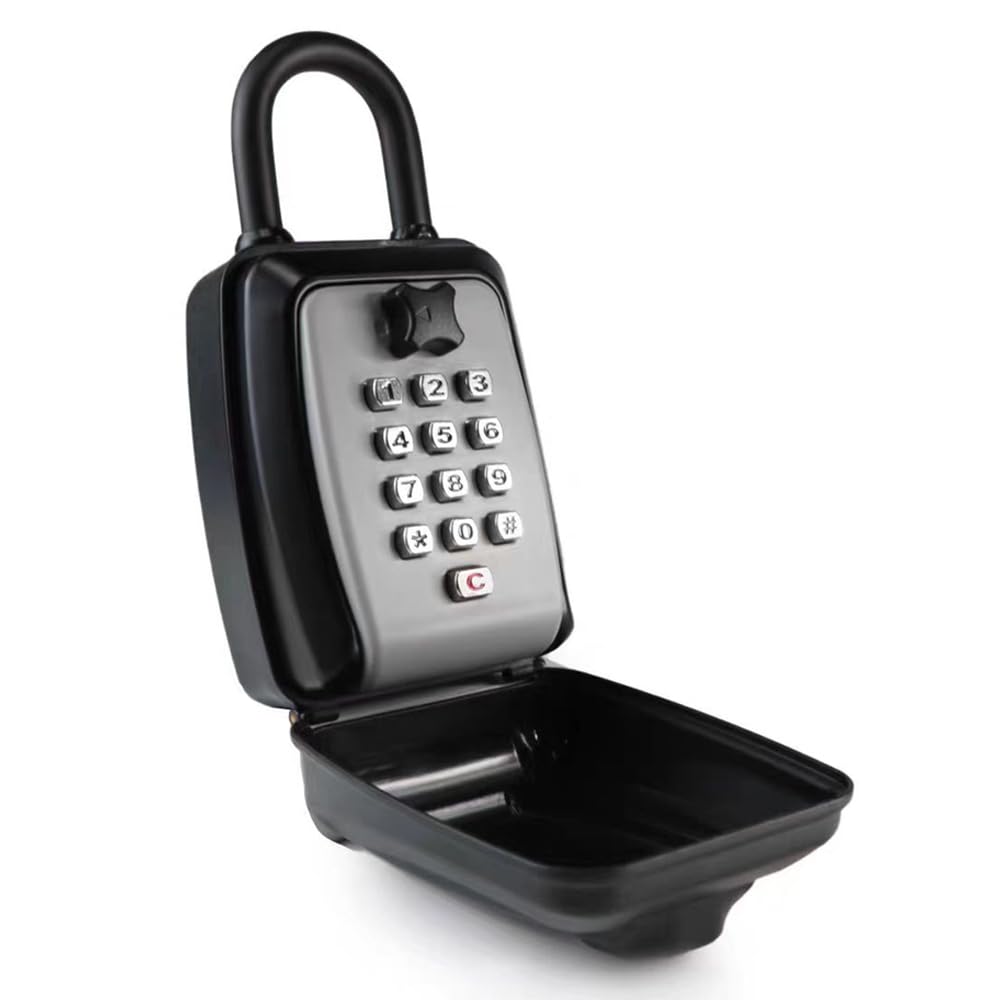 キーボックス 鍵共有ボックス 鍵収納ボックス 小物保管 ボタン式 12桁暗証番号 強化合金鍛造 キー収納 防犯性 鍵共有 玄関 倉庫 工事不要 日本語説明書付き 【文君の店】 (フック式、グレー)