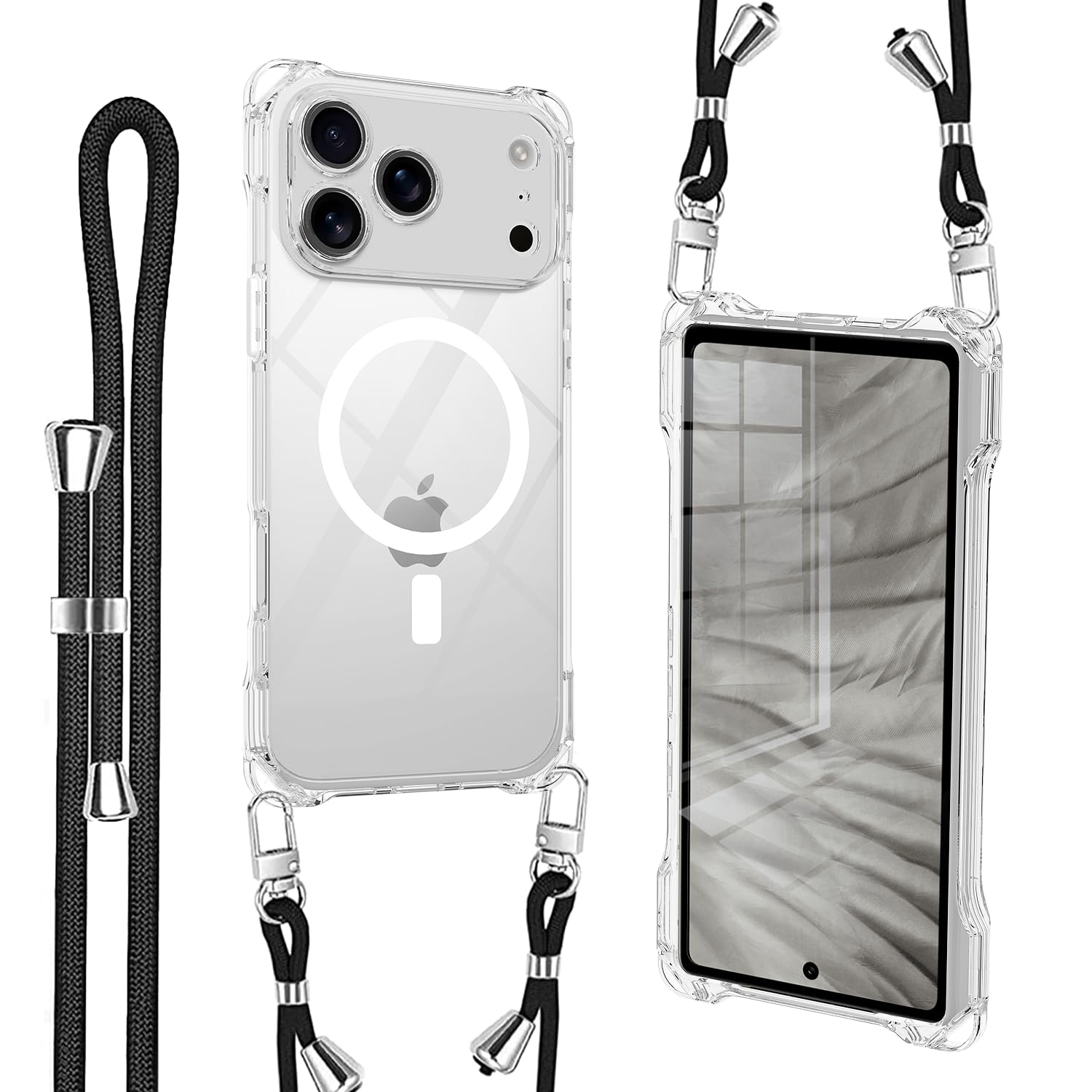 樂天商城 - iPhone 17 Pro Max 用 ケース クリア Magsafe対応 マグネット搭載 ショルダー ストラップ付 携帯カバー 耐衝撃 全面保護 アイフォン17 プロ マックス 用 ソフトTPU 純透明 スマホケース 紐付き 肩がけ 首掛け 縄掛けケース