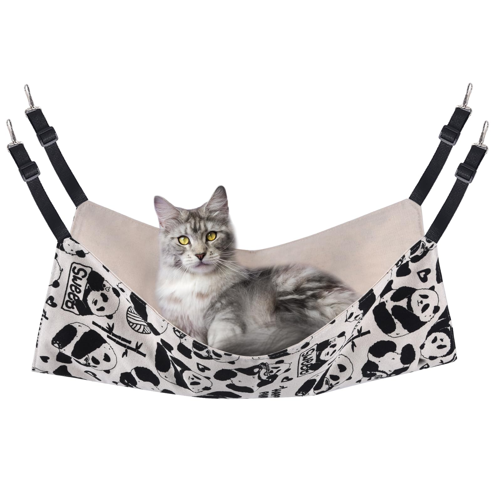 Rakuten - 猫 ハンモック Blueekin キャットハンモック ヒモ調整可能 ペット ベッド ネコハンモック ケージ用 耐荷重10KG 大きい 56cm x 46cm 通気性 日向ぼっこ 遊び場 丸洗い 金具丈夫 夏冬両用(パンダ）