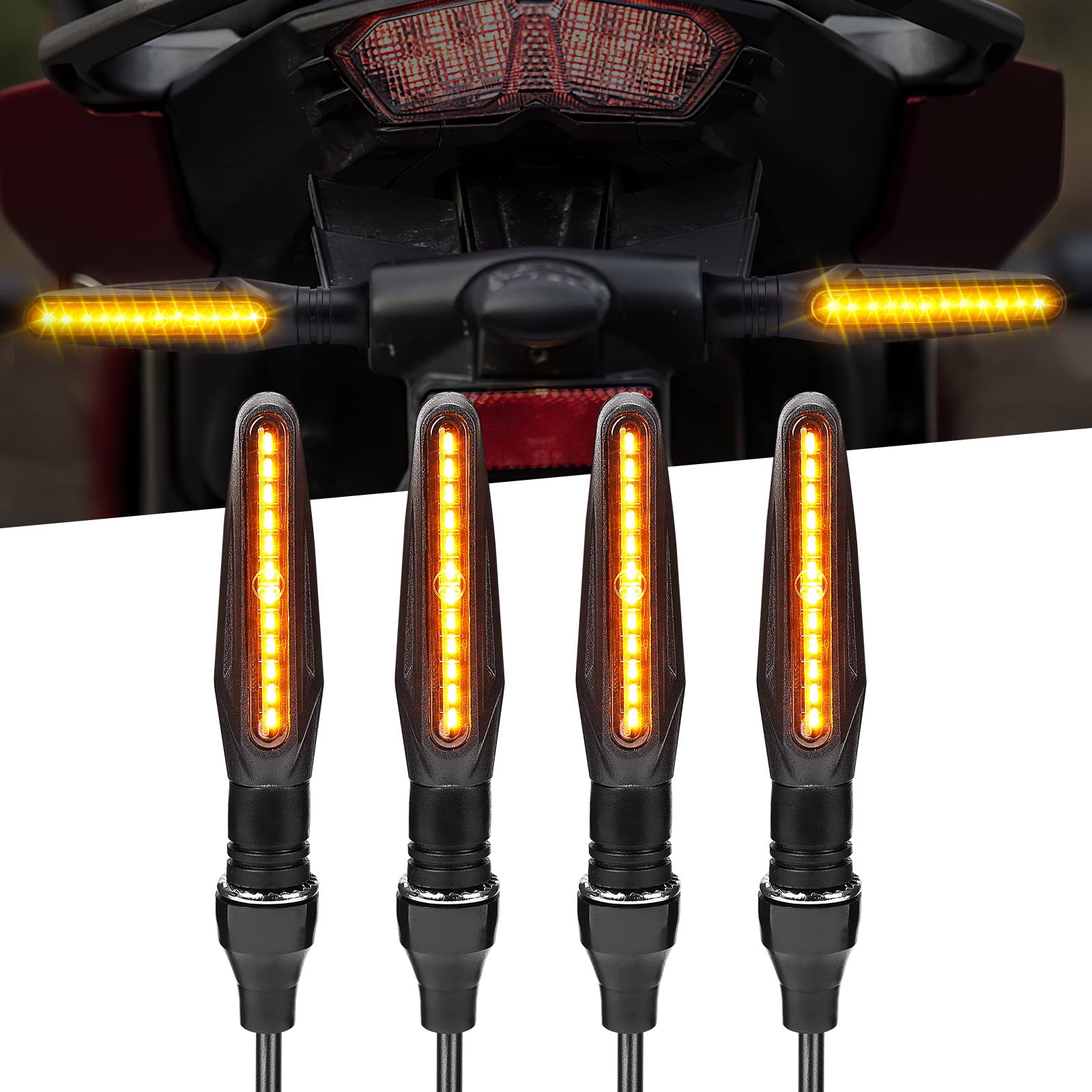 【M10のバイト専用】KEMIMOTO バイク ウインカー LED ウインカー スモークレンズ 流れるアンバー 12V ..