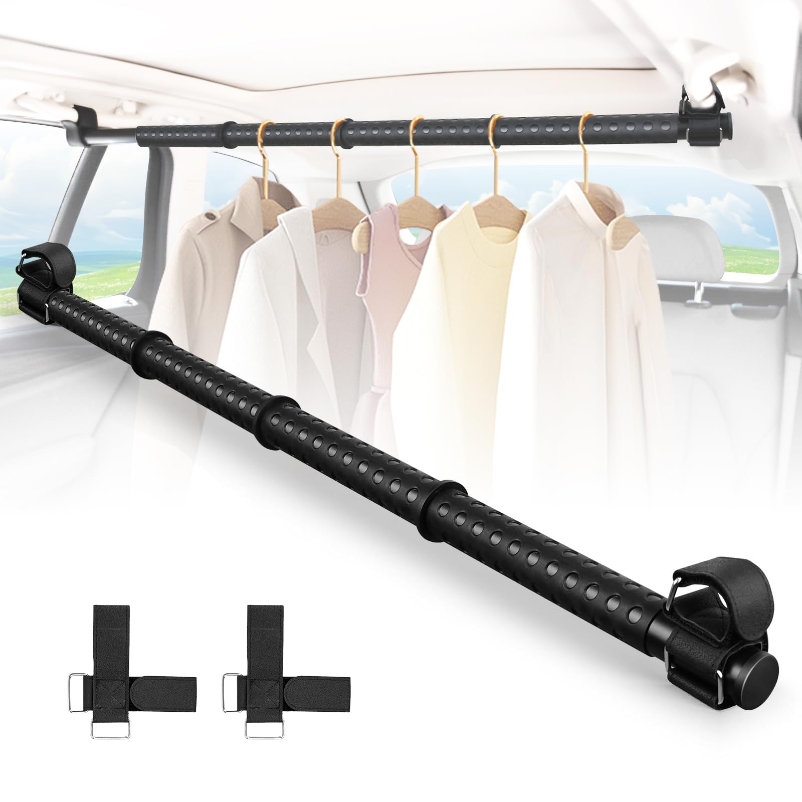 Vevesoas 車用ハンガーバー インテリアバー マルチグリップバー 長さ調整可能 83cm・156cm 滑り止め 工具不要 取付簡単 インテリアバー 車内用 引き込み式 衣類ハンガー 車内 釣り竿（ロッド）/スノーボード/スキー板/サーフボード/天井収