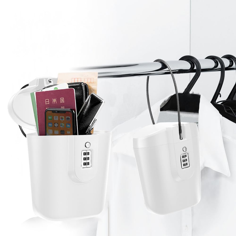 貴重品ボックス キーボックス 収納ボックス ダイヤル式 3桁暗証番号 大容量 ワイヤー付き 工事不要 強化プラスチック製 軽量化 防水 防塵 錆びにくい 貴重品収納 ミニ金庫 盗難防止 鍵共有 玄関 倉庫 【文君の店】 (ホワイト)