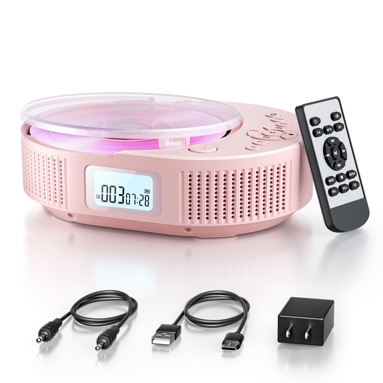 FELEMAN ポータブルCDプレーヤー Bluetoothスピーカー 2000mAhバッテリー搭載 CDラジオ LEDディスプレ..