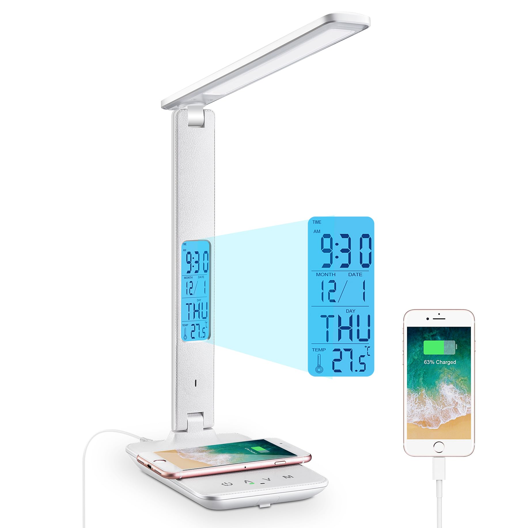 KAWEINA デスクライト テーブルランプ 学習机 おしゃれ 5段調色 3段調色 タッチセンサー 折り畳み 卓上ライト 電気スタンド テーブルスタンド 寝室 子供部屋 勉強 読書 目にやさしい 自然光 ABS TX26-White-02
