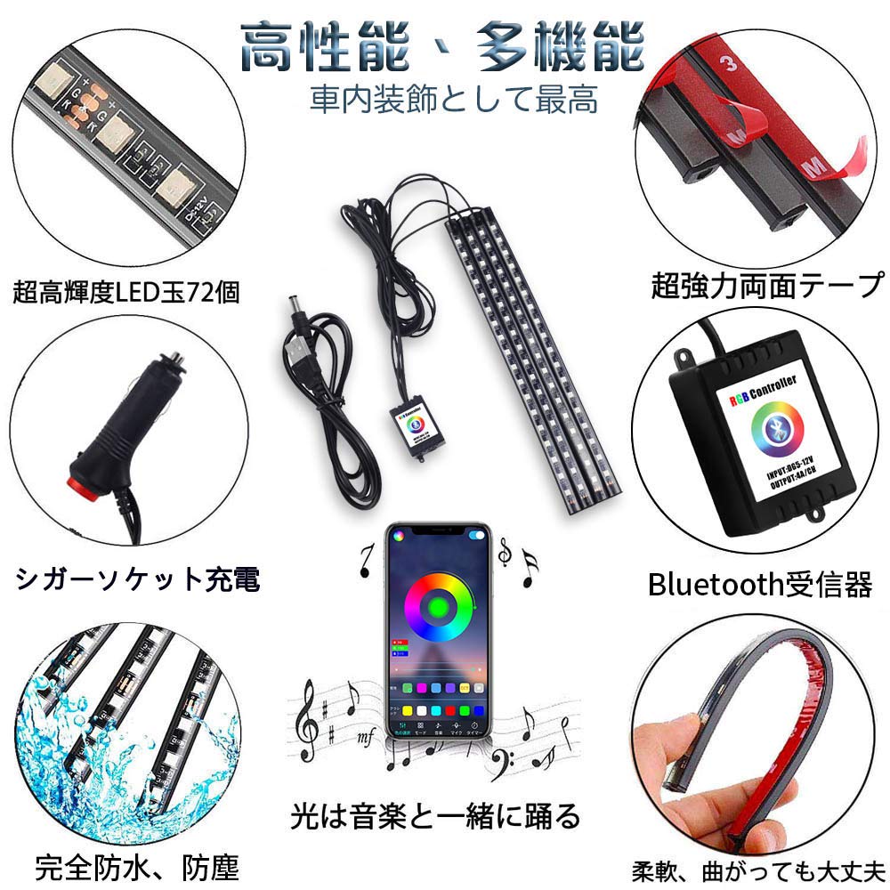 車内LEDテープライト 車フットランプ スマホ...の紹介画像2