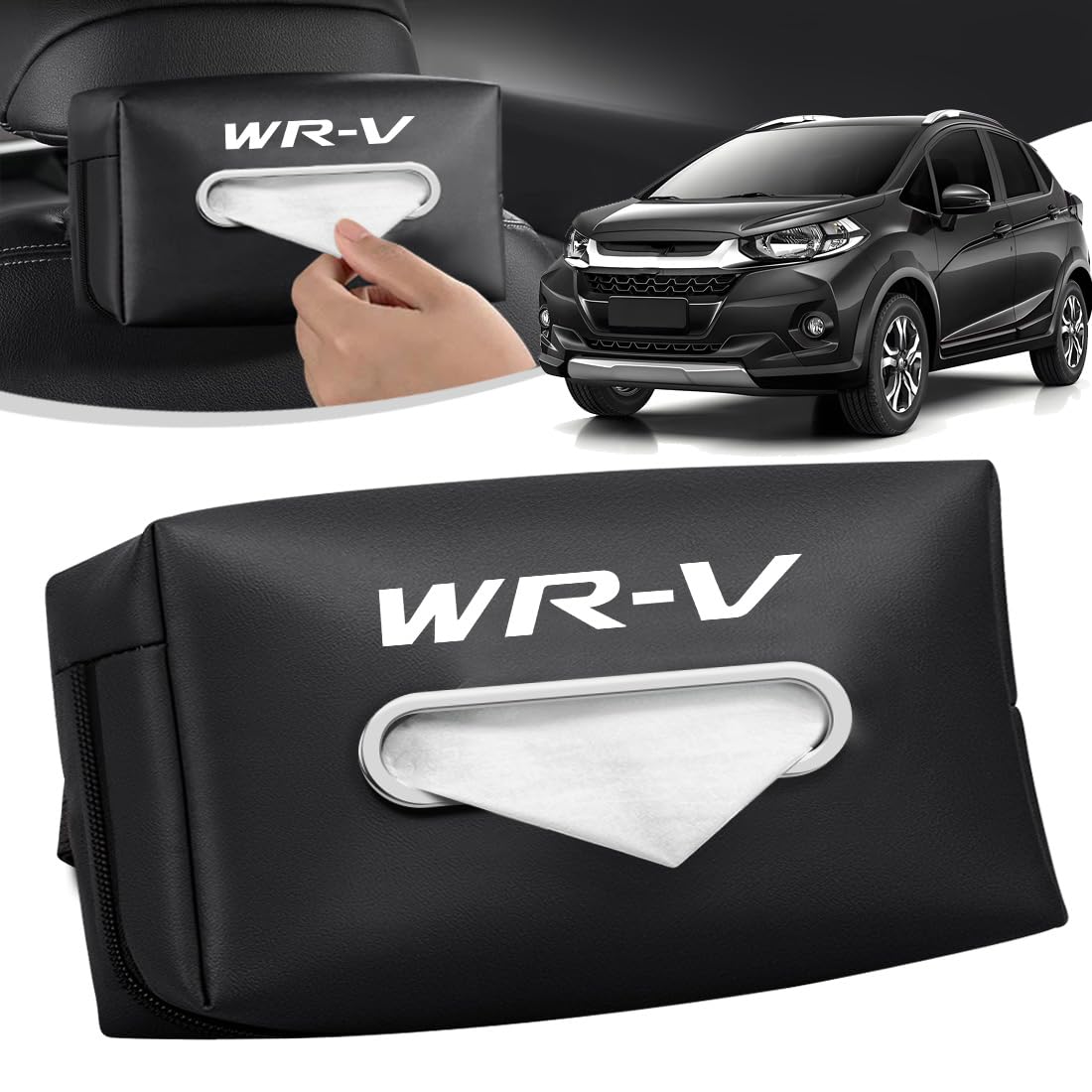 LUTU 新型WR-V 専用 全シリーズ適用 WR-Vカスタム 車用ティッシュケース ティッシュホルダー 収納ボックス 全ティッシュ入り可能 専用カスタム レザー材質 豪奢感 片手操作 防水 装着簡単 取り付け簡単 専用ロゴ (WR-V)