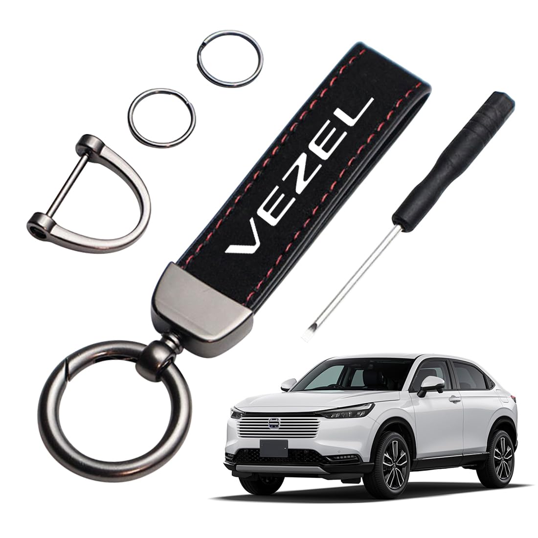 [LUTU] 新型ヴェゼルRV6 RV5 RV4 RV3 RU4 RU3~全シリーズ適用 キーホルダー 車 鍵 キーホルダー キーケース キーチェーン スエード質感 専用ロゴ 回転調整機能 防錆 落下防止 手触りいい ドイツデザイン 高耐久性 防水 防傷