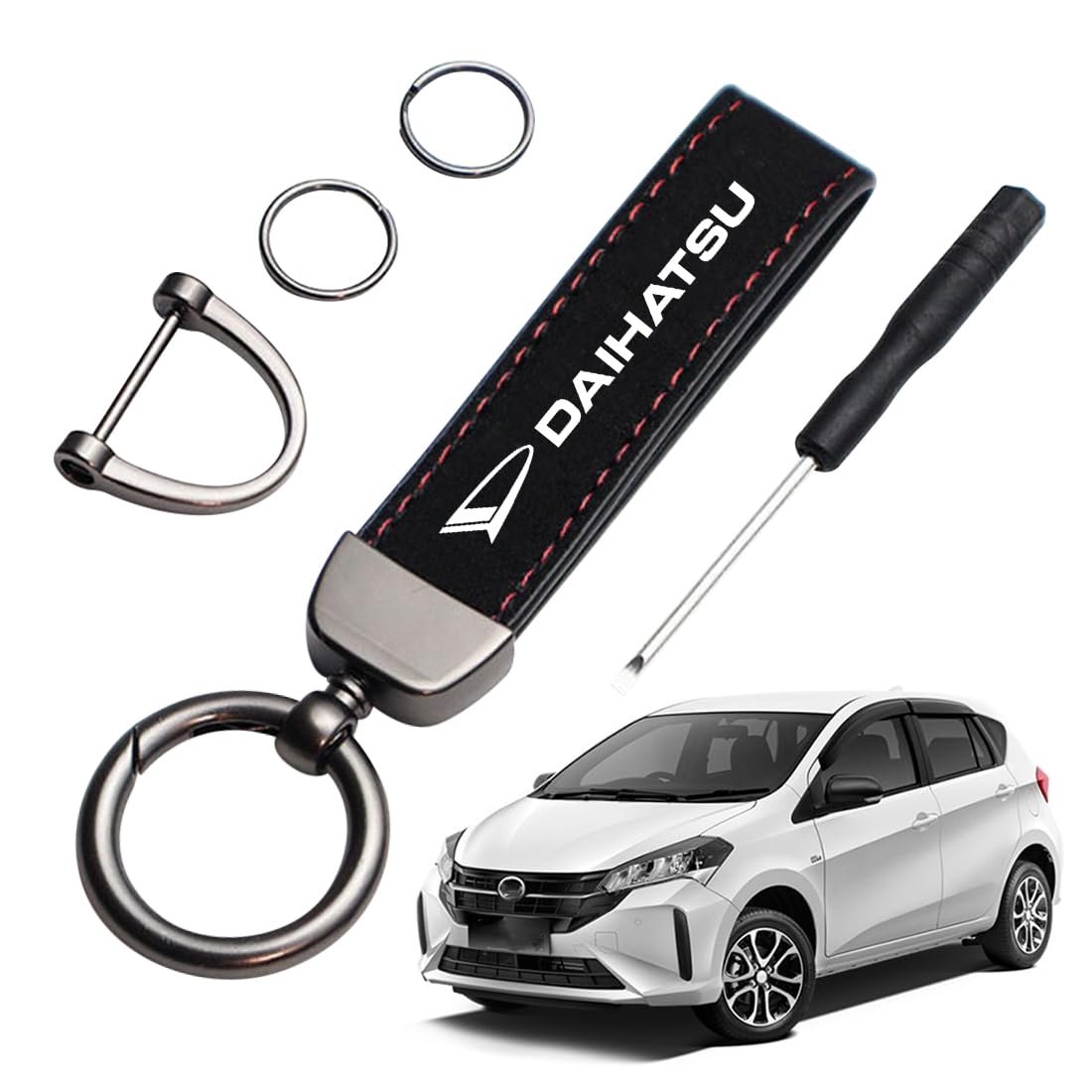 [LUTU] 新型ダイハツ 全シリーズ適用 キーホルダー 車 鍵 キーホルダー キーケース キーチェーン スエード質感 専用ロゴ 回転調整機能 防錆 落下防止 手触りいい ドイツデザイン 高耐久性 防水 防傷 おしゃれ プレゼント 軽量 (ダイハツ)