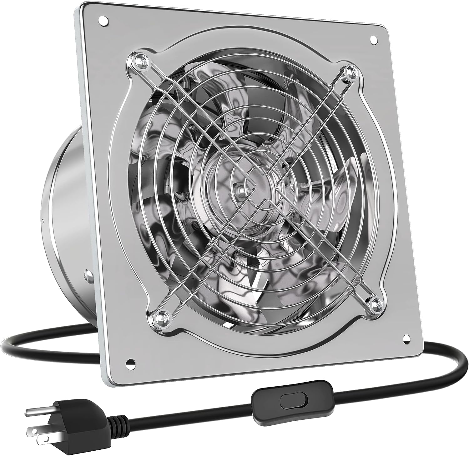 Rakuten - Okryain 換気扇 250mm ダクト用換気扇 風量1680m・/h 中間取付形ダクトファン 業務用ファン 大風量 強力 スイッチ付き ステンレス鋼 倉庫/トイレ/キッチン用 (25cm-ステンレス銀)