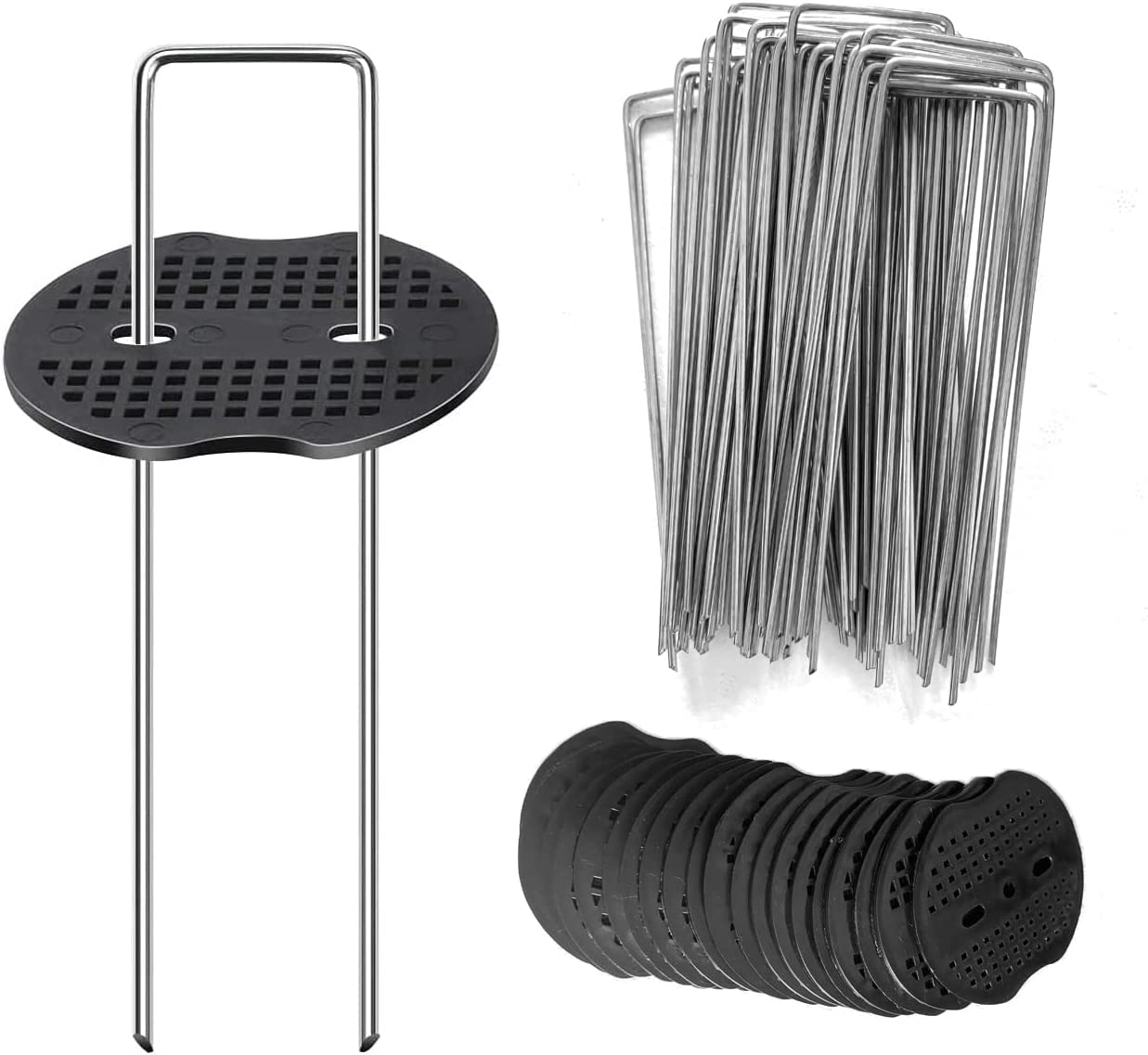 堅塁金物 マルチ 防草シート 固定ピン Uピン杭 黒丸付 おさえピン U字型ピン 抑え杭 おさえ杭 押さえピ..