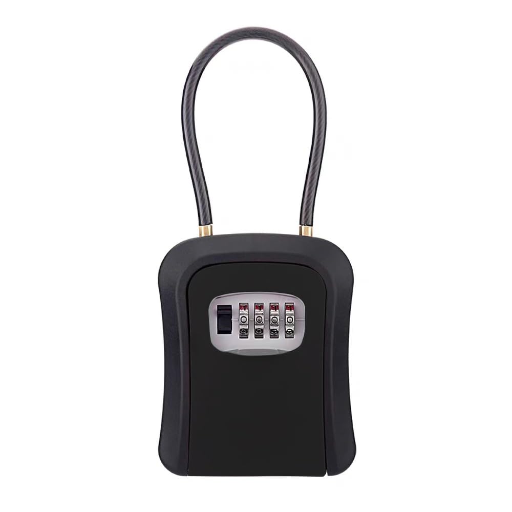 キーボックス 鍵共有ボックス 鍵収納ボックス ワイヤー式 壁掛け式 ダイヤル式 4桁暗証番号 キー収納 南京錠 防犯性 鍵共有 玄関 倉庫 工事不要 【文君の店】 (プラスチック製、黒色)