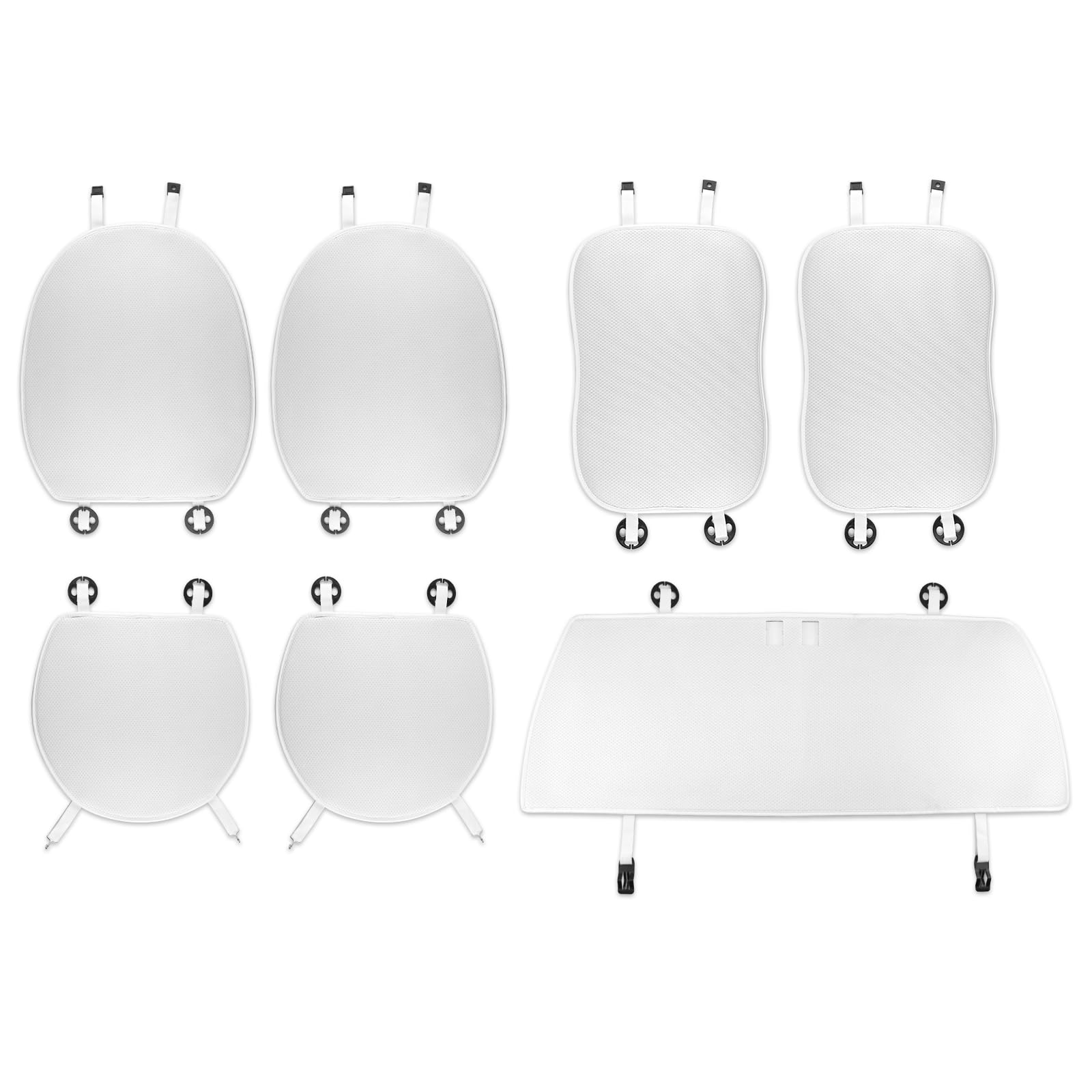 KUNGKIC フィアット Fiat 500 専用 前後席セット 背中 座席シートカバー 涼涼しい メッシュ式 通気性 蒸れない 熱発散 柔らかい 汗対策 オールシーズン 汚れ防止 内装パーツ アクセサリー 7枚 白い