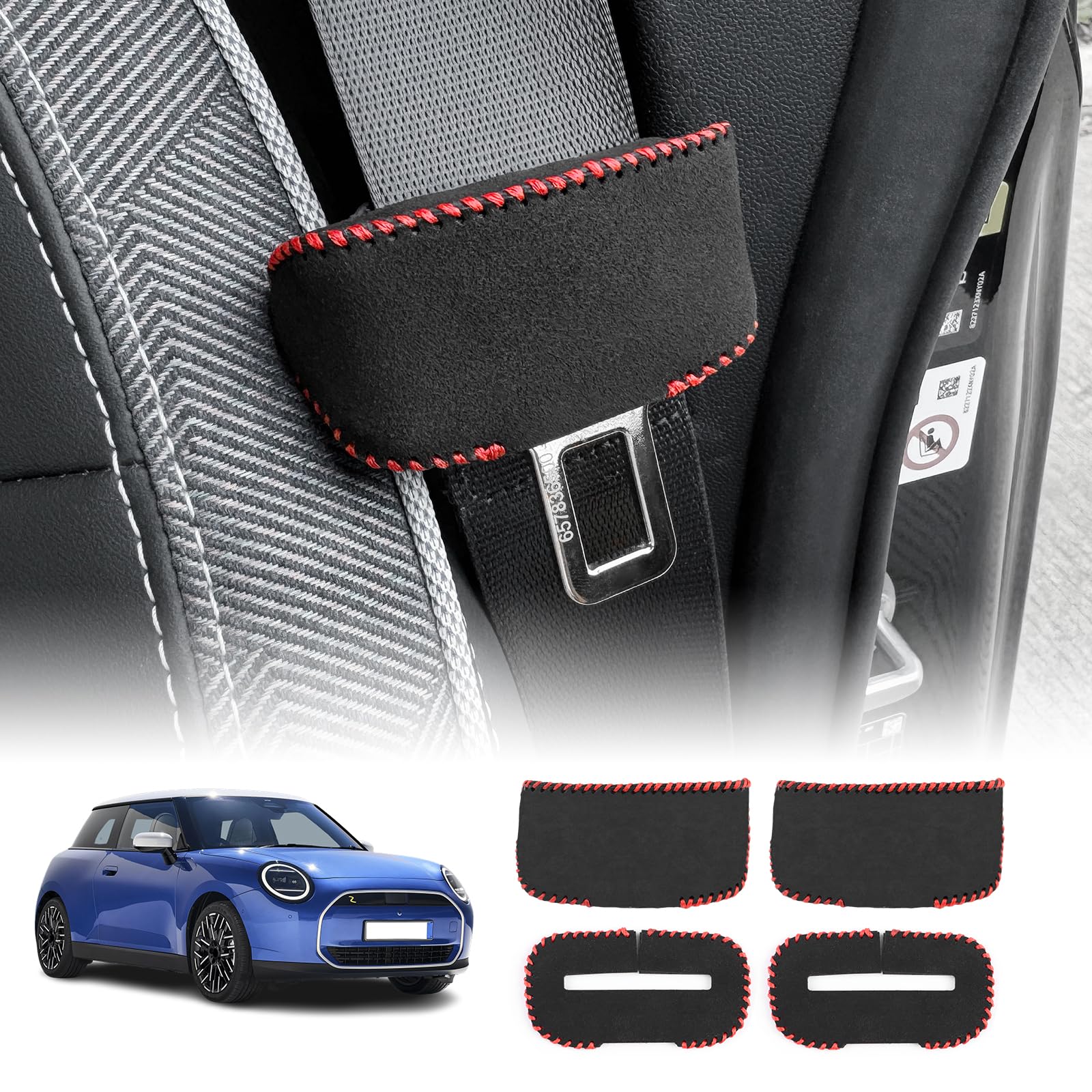 樂天商城 - KUNGKIC 第4世代 ミニクーパー 3ドア クーパー J01 SE E 2024 2025 専用 シートベルト バックル カバー 保護 カバー キズ防止 貼付簡単 内装 パーツ アクセサリー 4枚入り (スエード調)