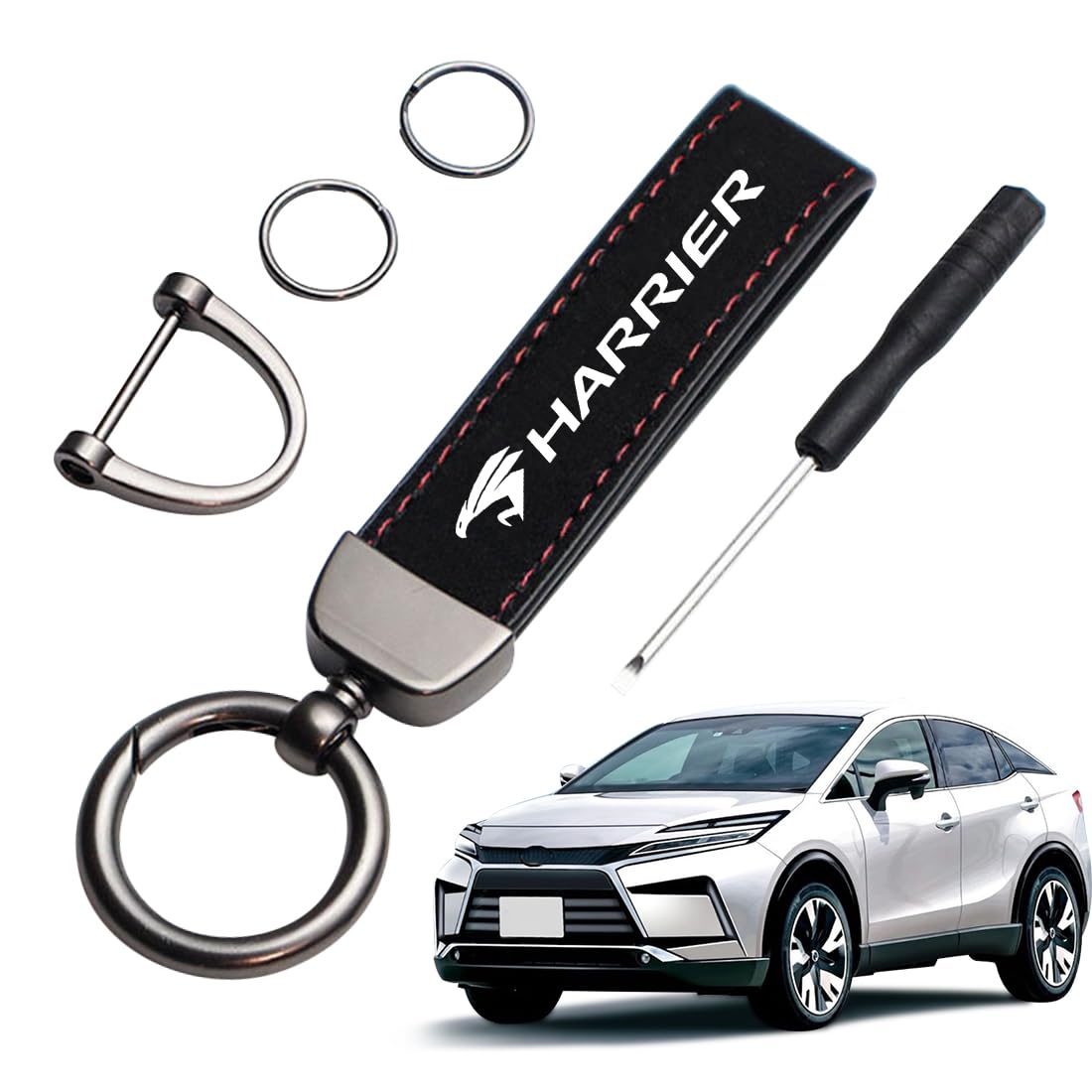 [LUTU] 新型ハリアー 80系 60系 30系~全シリーズ適用 キーホルダー 車 鍵 キーホルダー キーケース キーチェーン スエード質感 専用ロゴ 回転調整機能 防錆 落下防止 手触りいい ドイツデザイン 高耐久性 防水 防傷 おしゃれ プレゼント